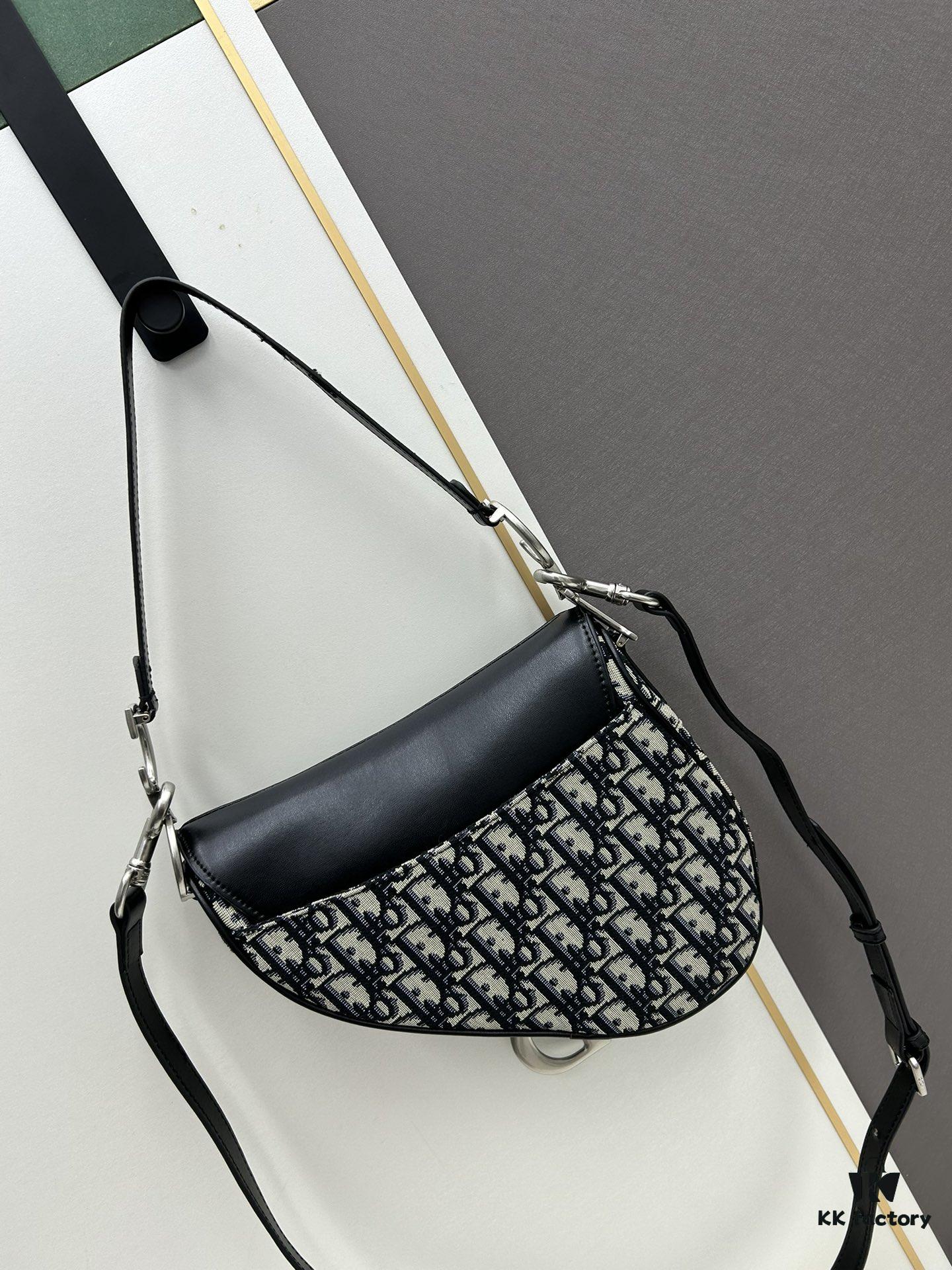 693099306e68136f4d9aa9d8 Large Size with Blue, Box Included Dior New Model Silver Buckle SADDLE Bag
