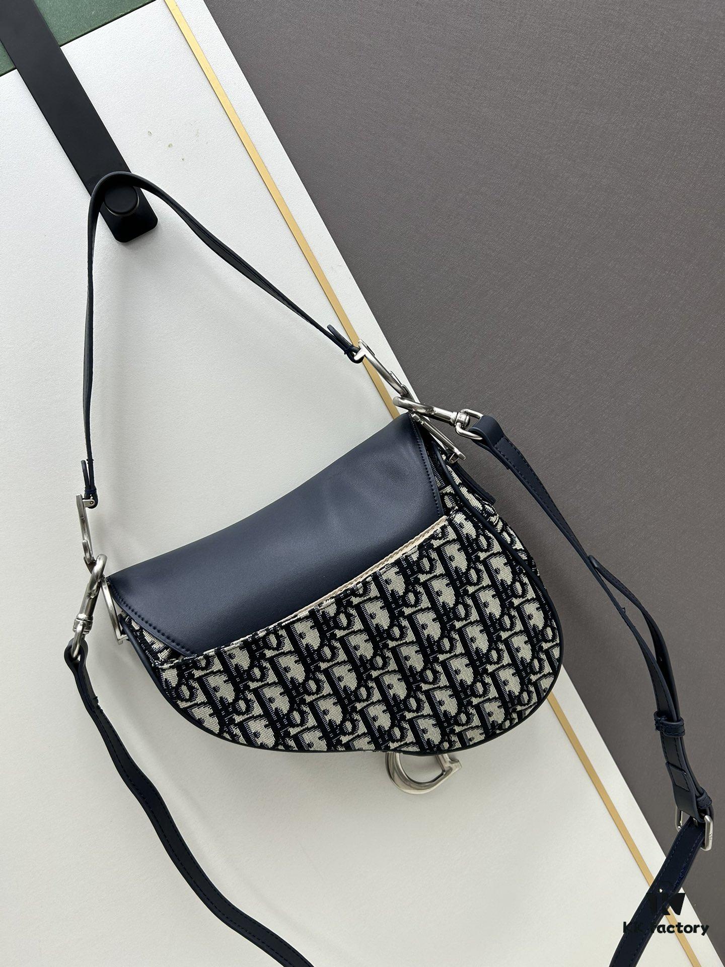 693099356e68136f4d9aa9dd Large Size with Blue, Box Included Dior New Model Silver Buckle SADDLE Bag