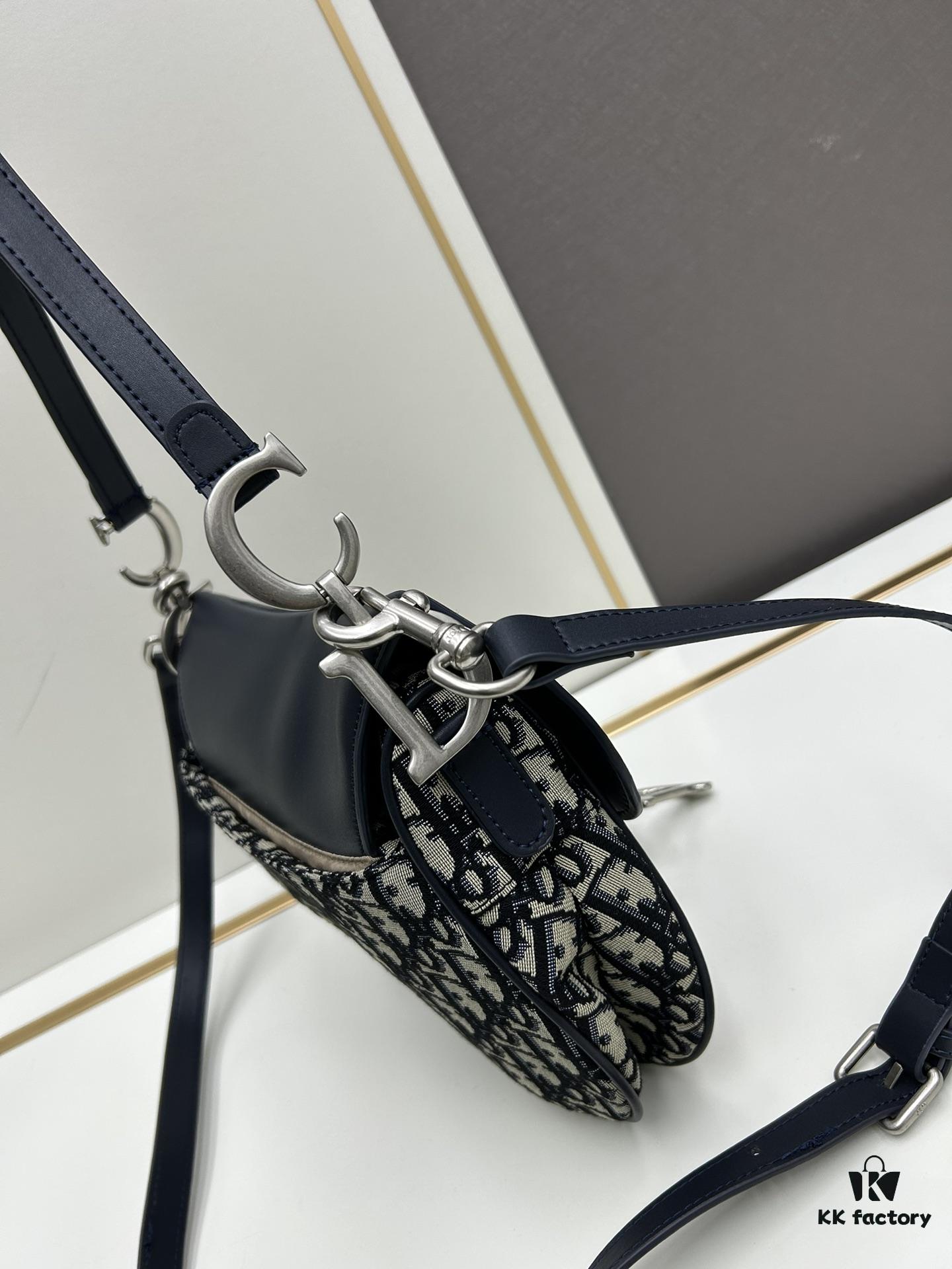 693099366e68136f4d9aa9de Large Size with Blue, Box Included Dior New Model Silver Buckle SADDLE Bag