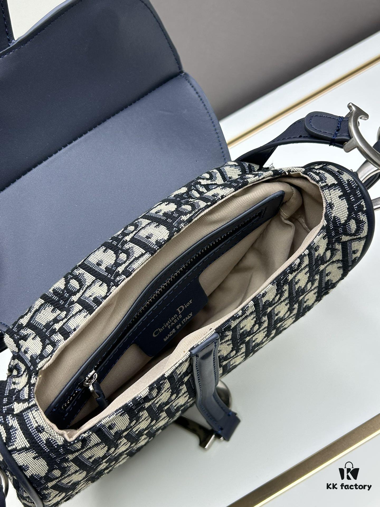 693099366e68136f4d9aa9e0 Large Size with Blue, Box Included Dior New Model Silver Buckle SADDLE Bag