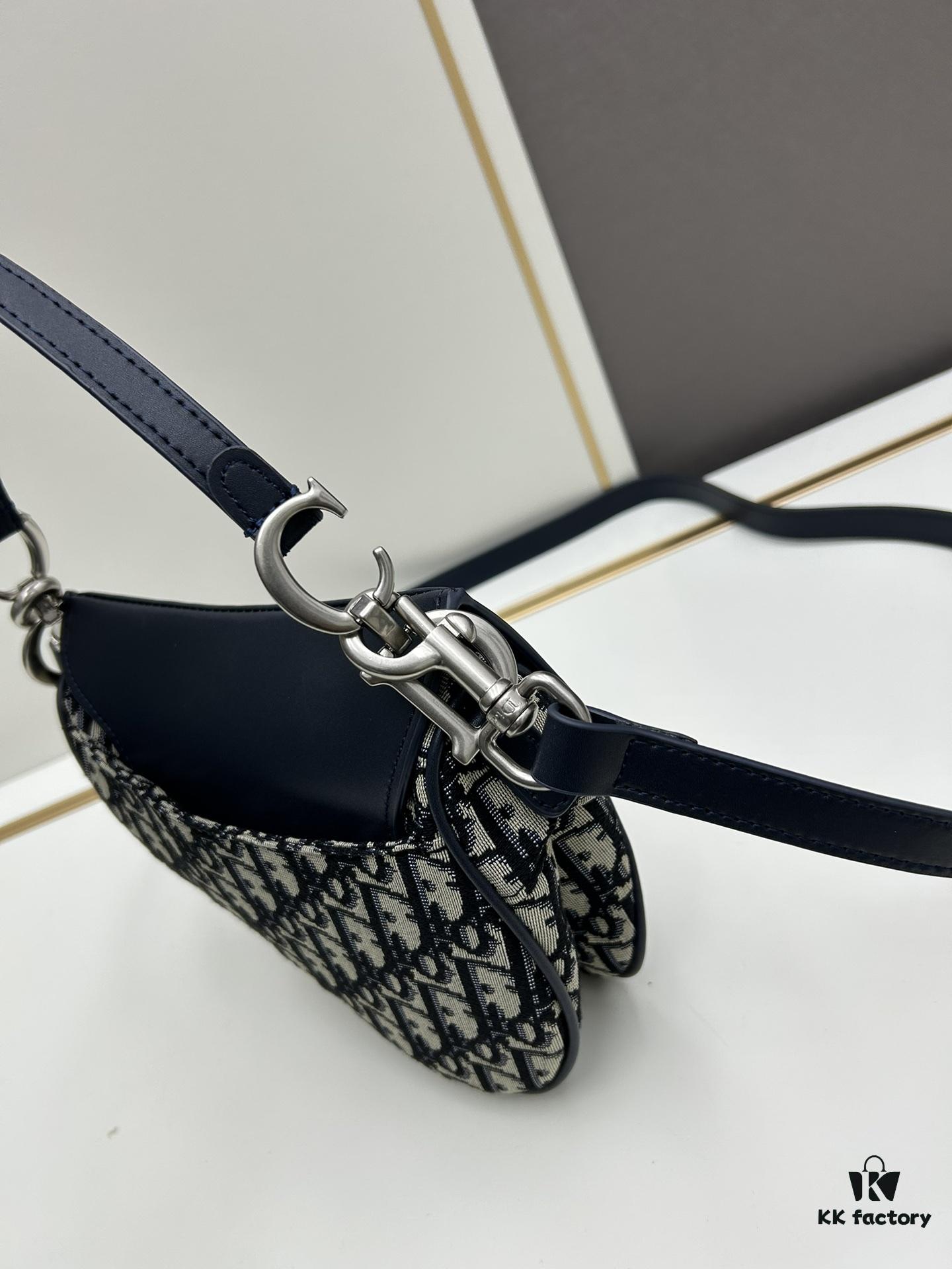 6930993f6e68136f4d9aa9f0 Small Blue Dior Saddle Bag with Box, New Model Silver Buckle