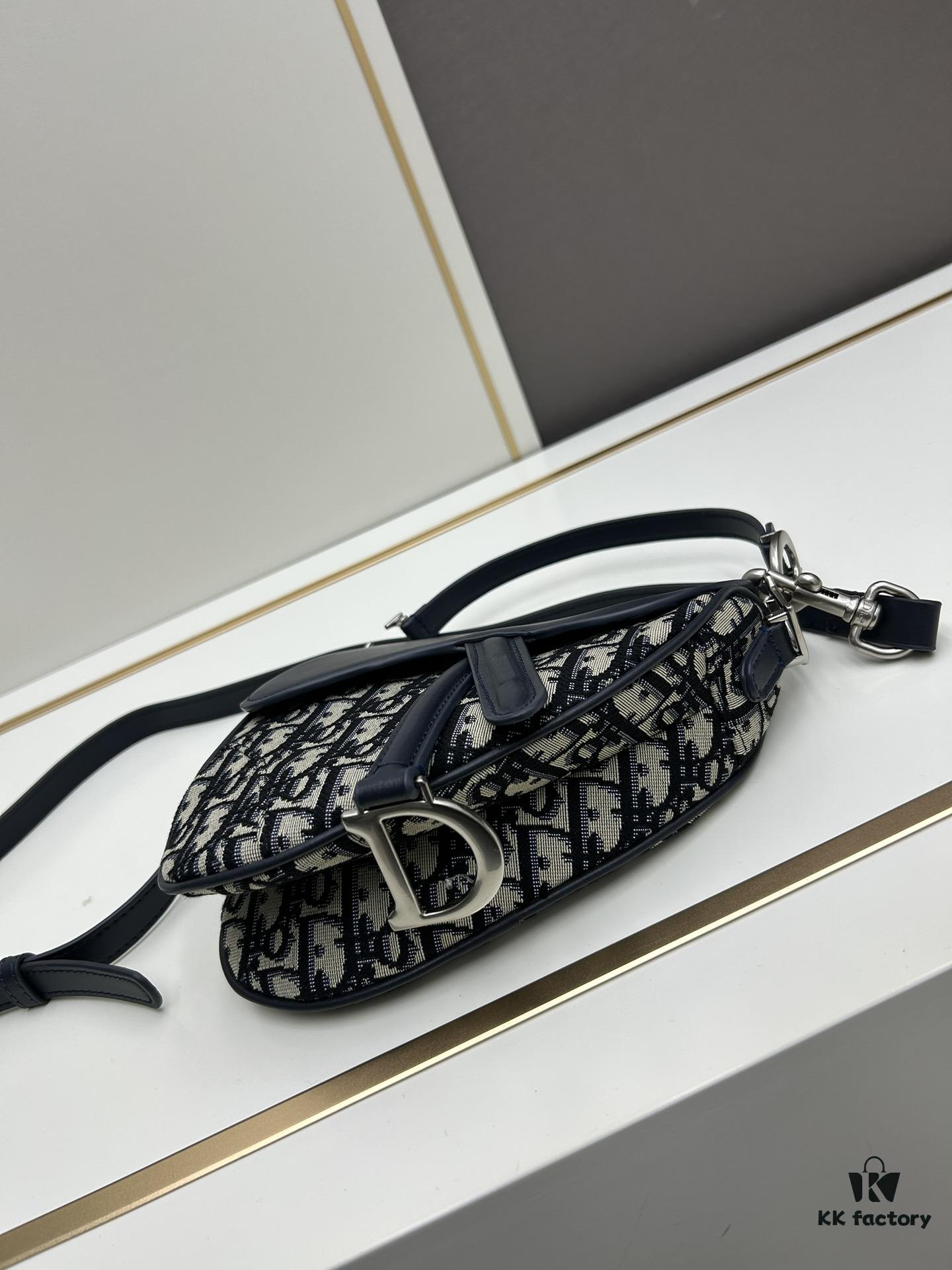693099406e68136f4d9aa9f1 Small Blue Dior Saddle Bag with Box, New Model Silver Buckle