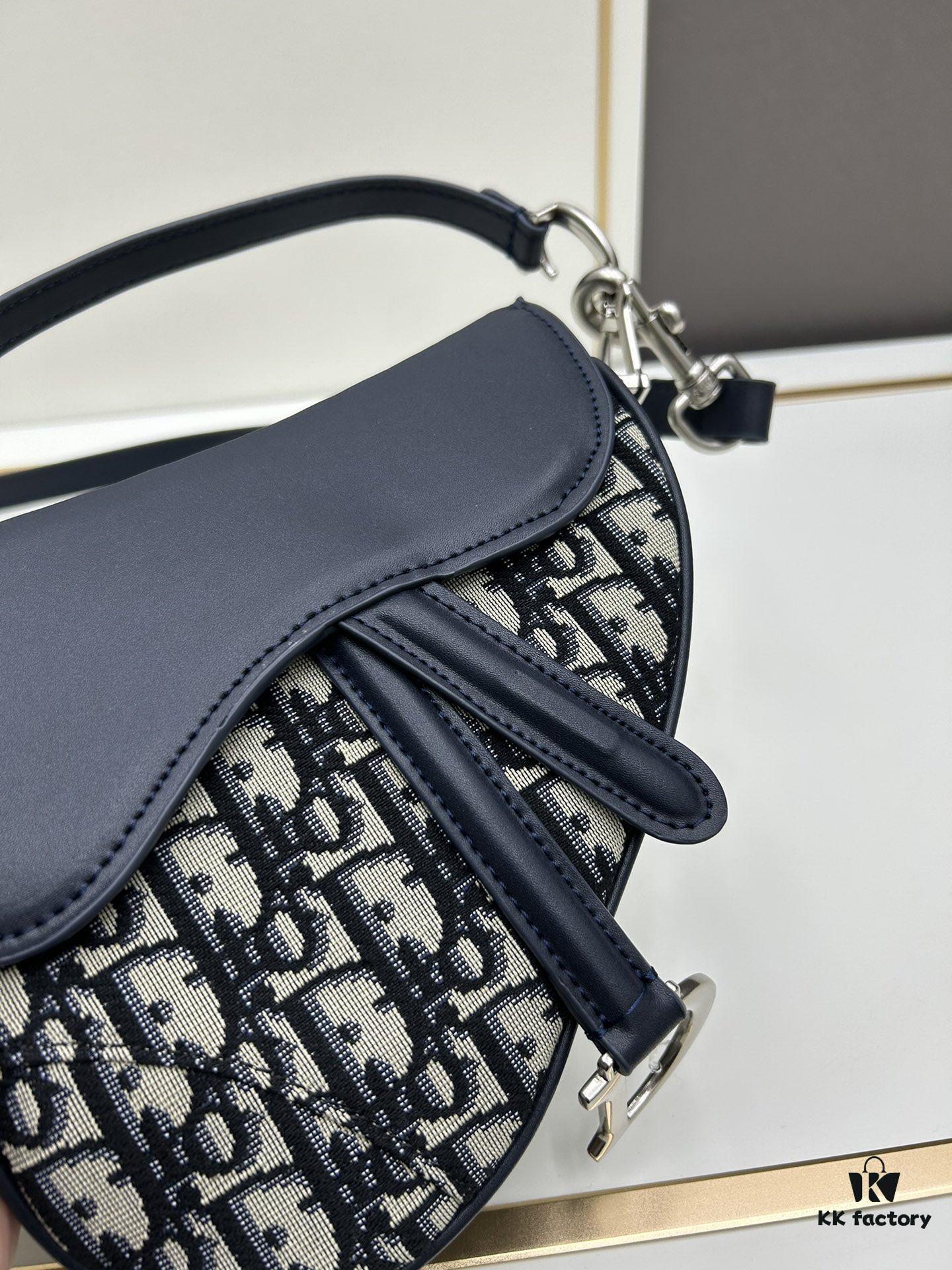 693099406e68136f4d9aa9f2 Small Blue Dior Saddle Bag with Box, New Model Silver Buckle