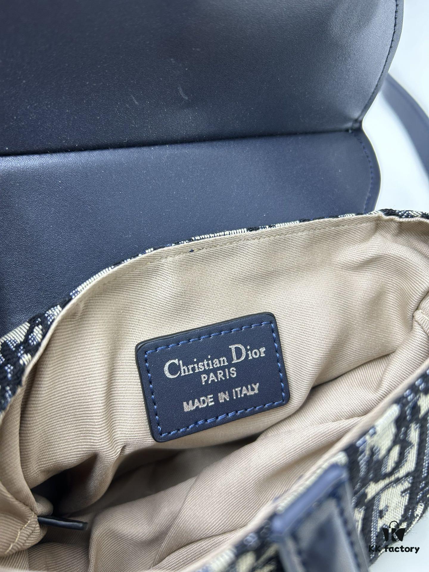 693099426e68136f4d9aa9f4 Small Blue Dior Saddle Bag with Box, New Model Silver Buckle