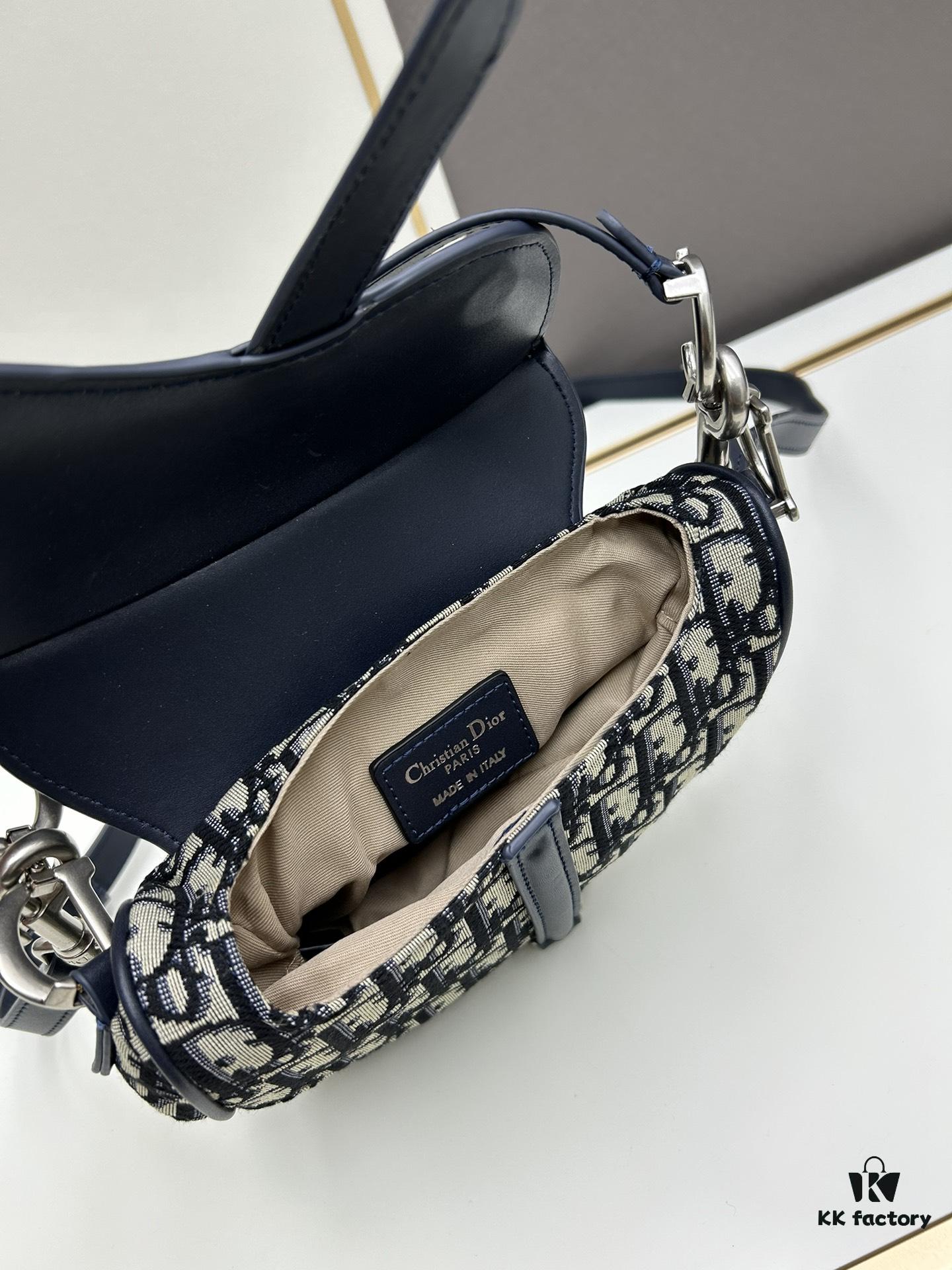 693099426e68136f4d9aa9f7 Small Blue Dior Saddle Bag with Box, New Model Silver Buckle