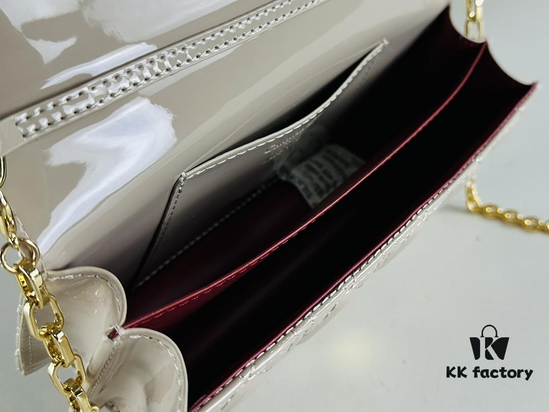 693099596e68136f4d9aaa26 Lacquered Leather Lady Dior Pearl Clutch with Box