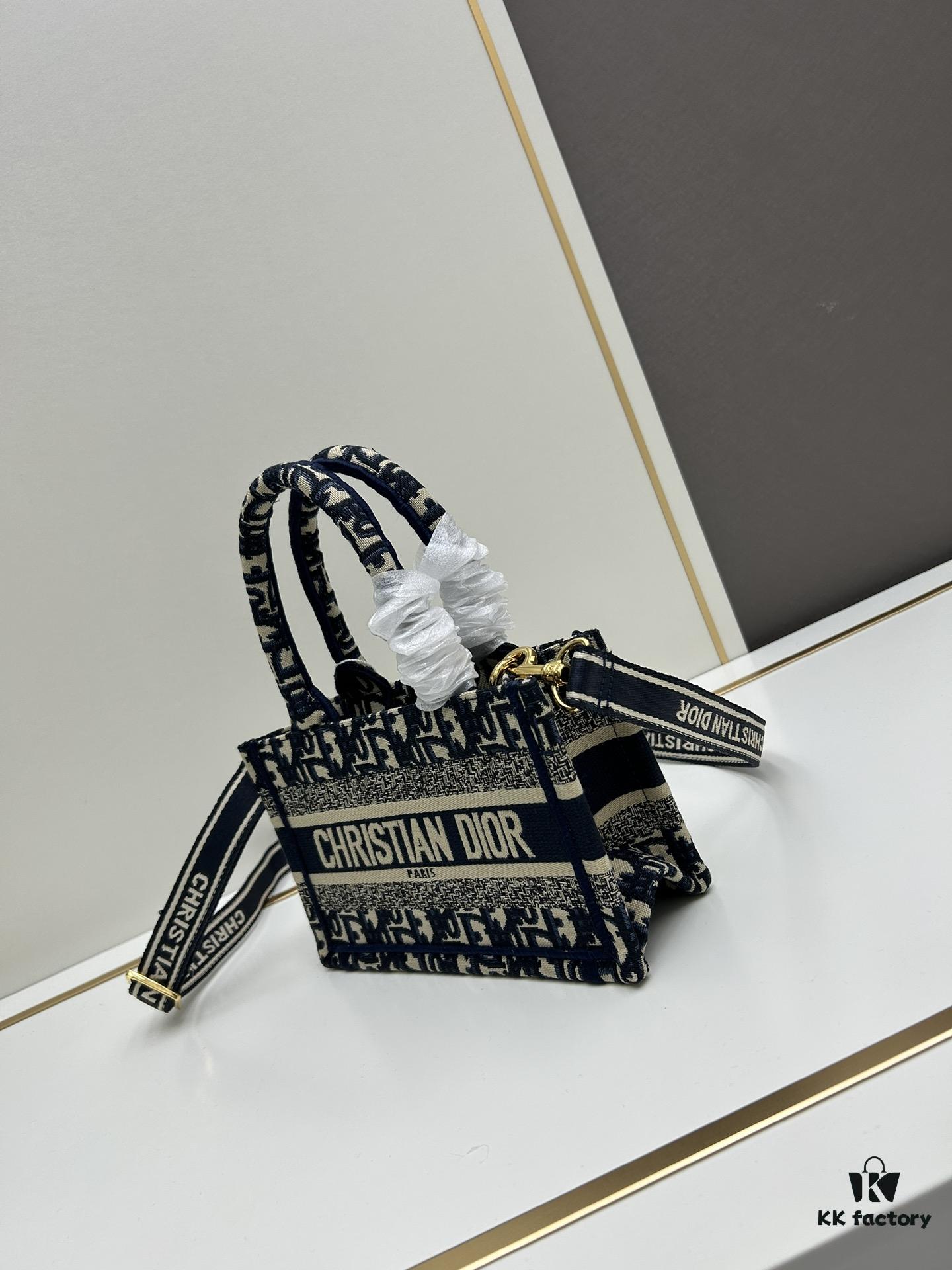 693099db6e68136f4d9aab1c Dior Book Tote Mini Bag in Navy and Beige Oblique Jacquard