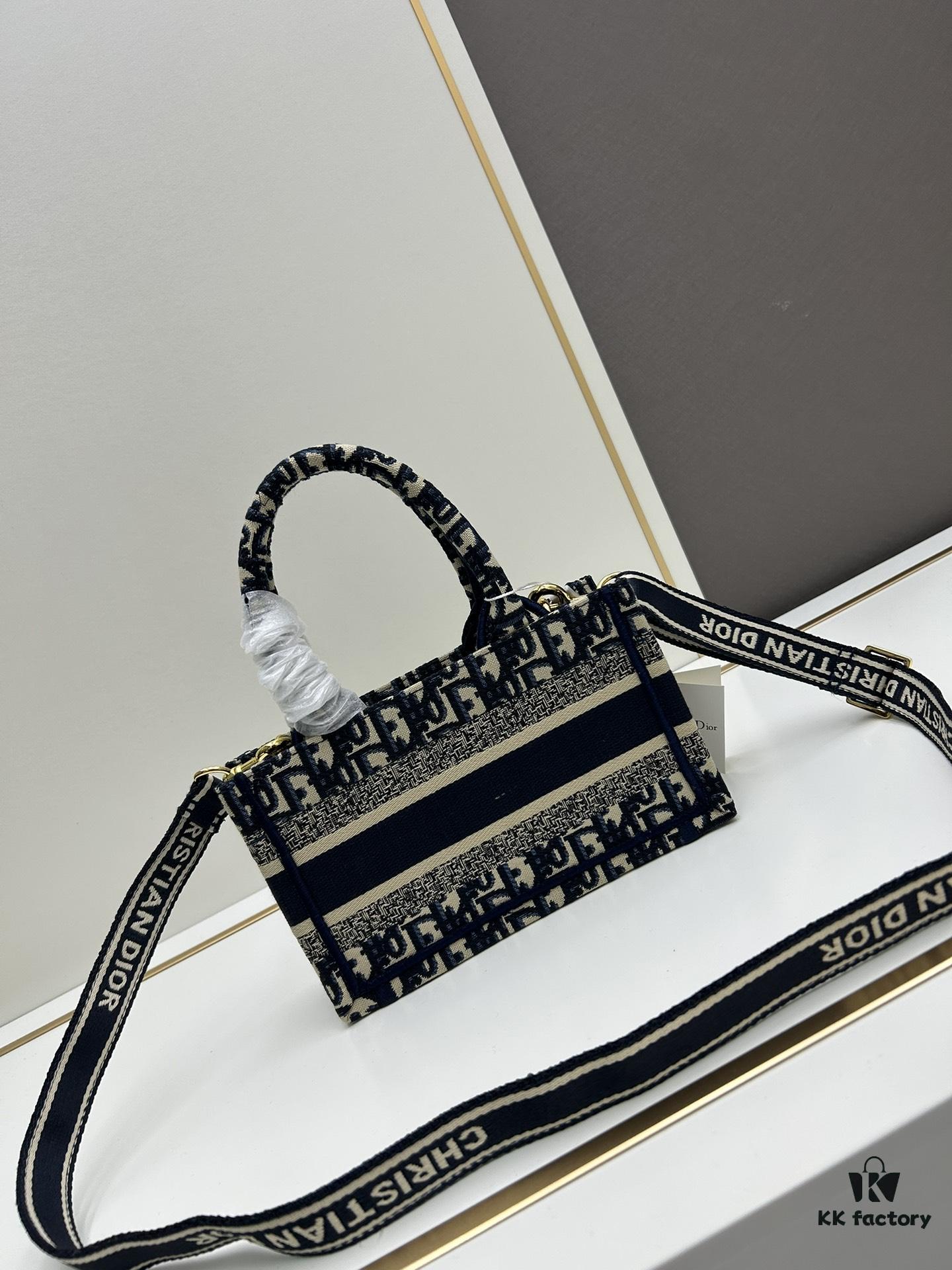 693099db6e68136f4d9aab1e Dior Book Tote Mini Bag in Navy and Beige Oblique Jacquard