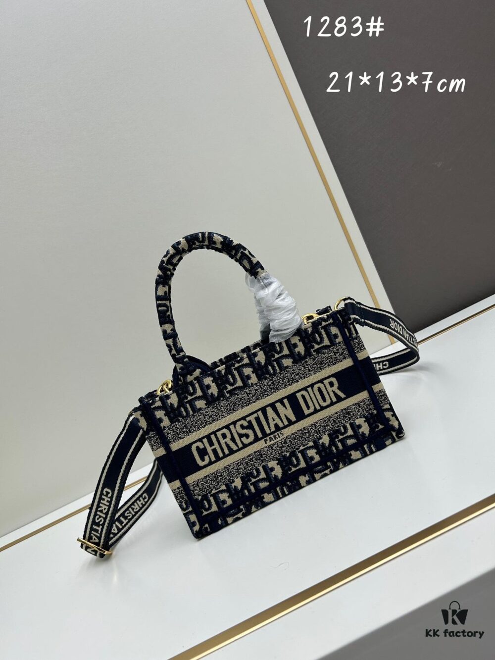 693099dc6e68136f4d9aab1f Dior Book Tote Mini Bag in Navy and Beige Oblique Jacquard