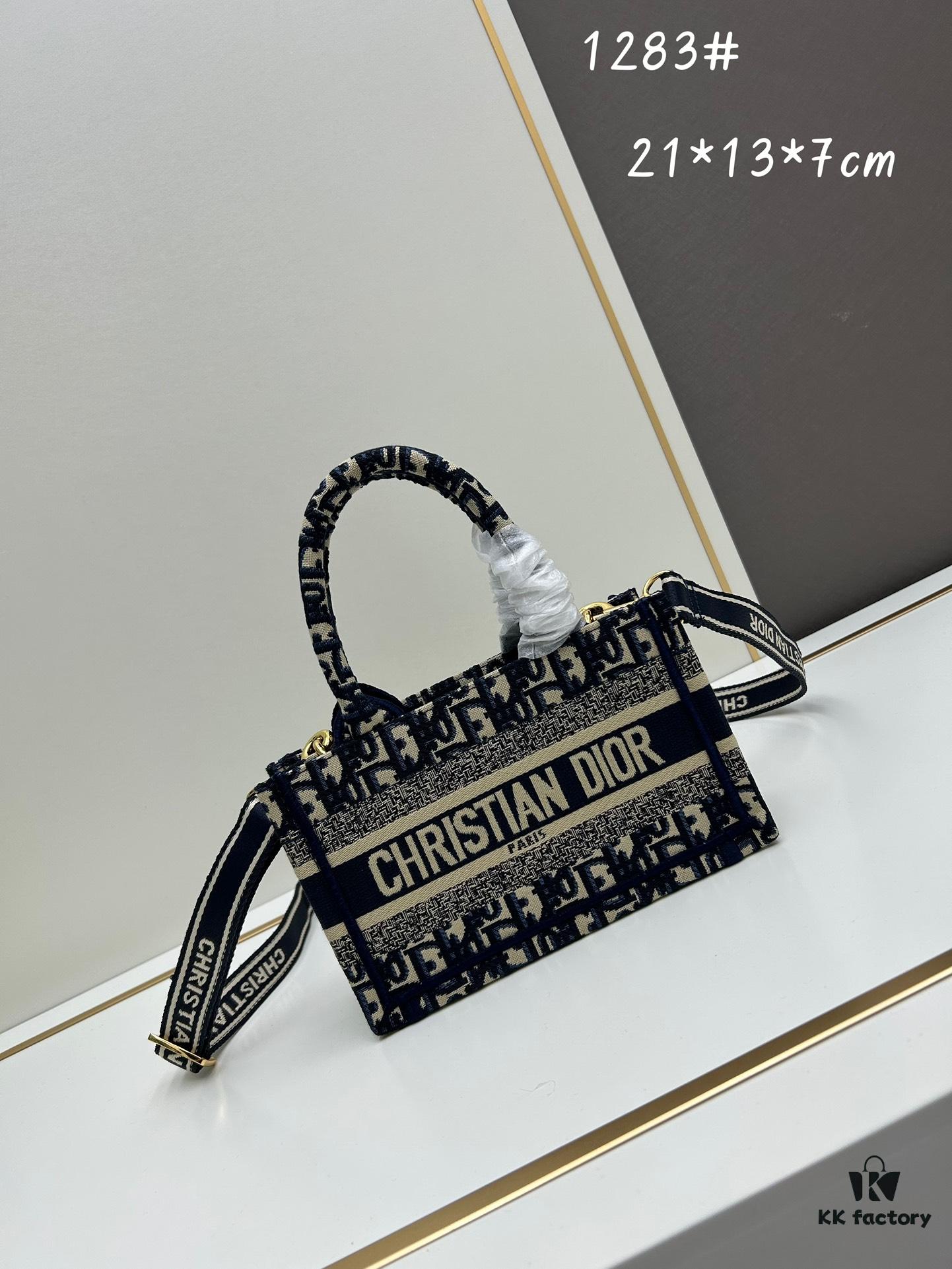 693099dc6e68136f4d9aab1f Dior Book Tote Mini Bag in Navy and Beige Oblique Jacquard