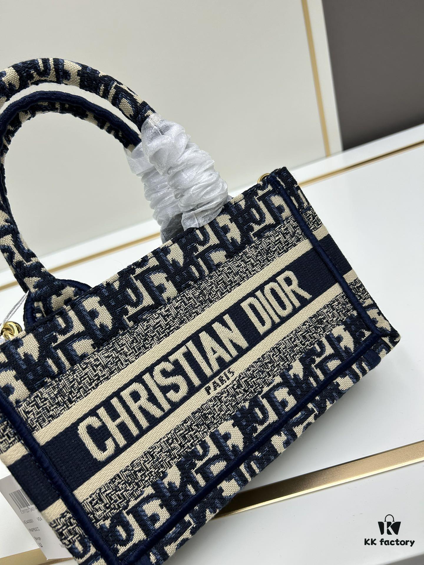 693099dd6e68136f4d9aab21 Dior Book Tote Mini Bag in Navy and Beige Oblique Jacquard