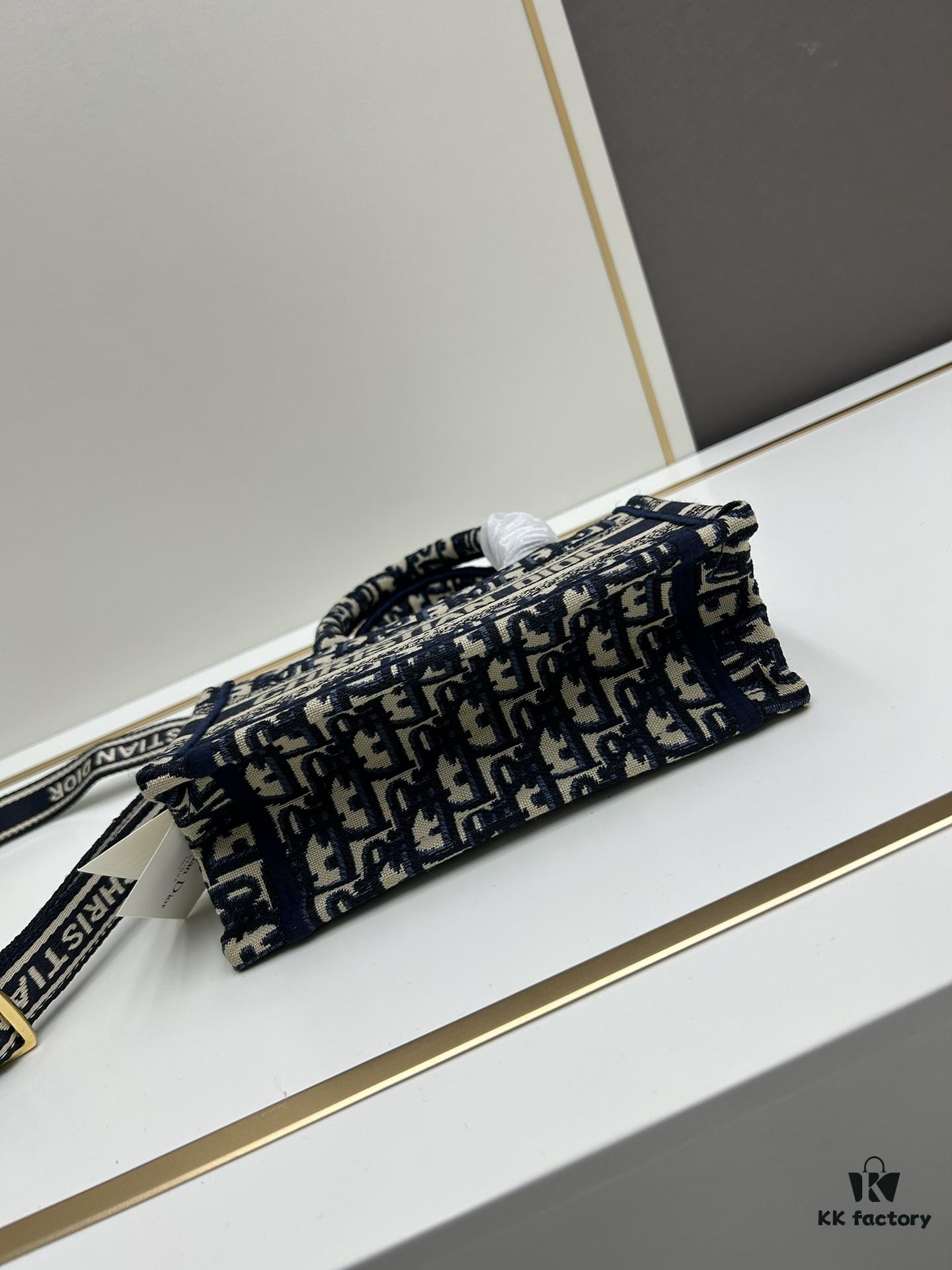 693099dd6e68136f4d9aab22 Dior Book Tote Mini Bag in Navy and Beige Oblique Jacquard