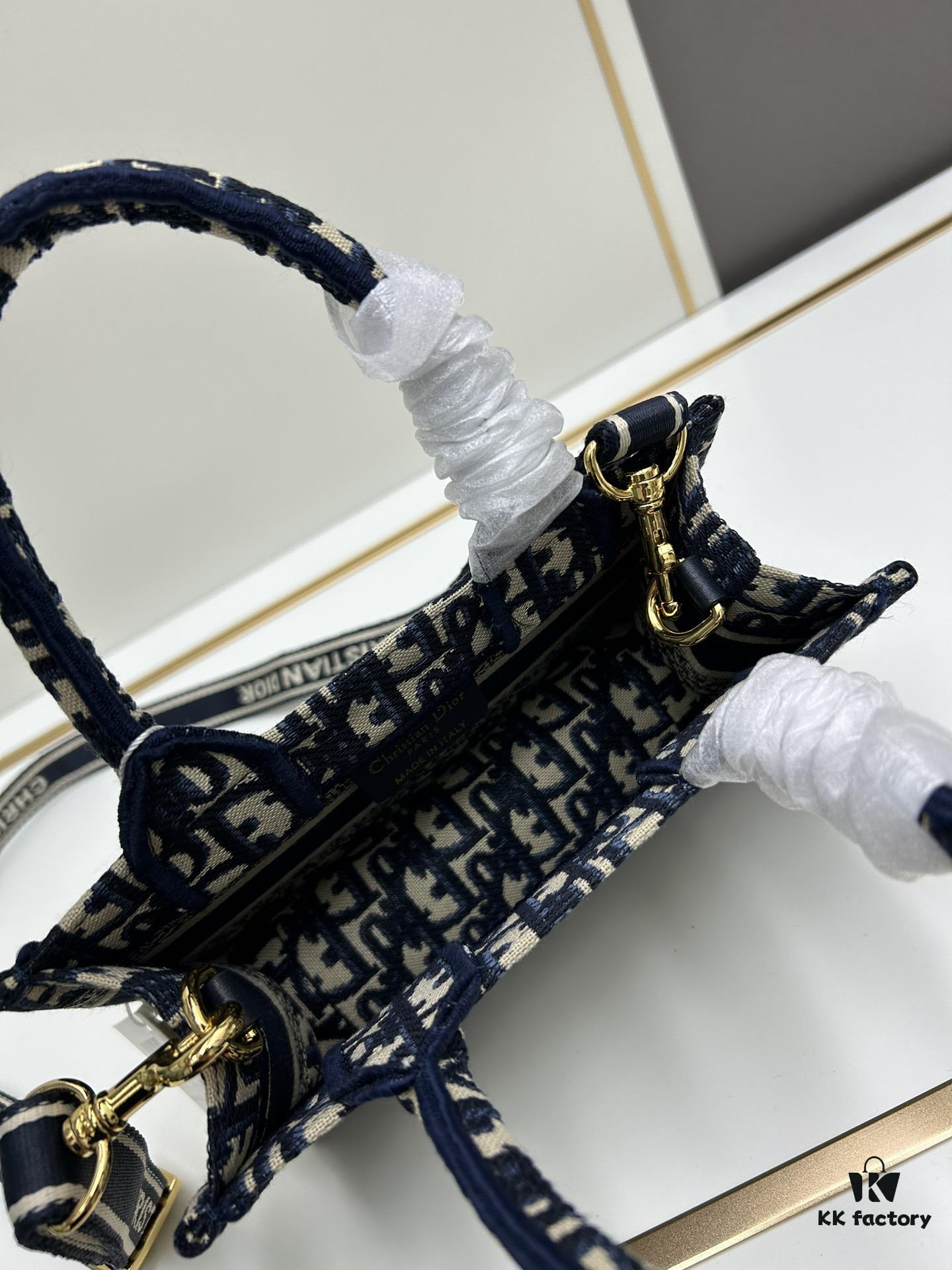 693099de6e68136f4d9aab23 Dior Book Tote Mini Bag in Navy and Beige Oblique Jacquard