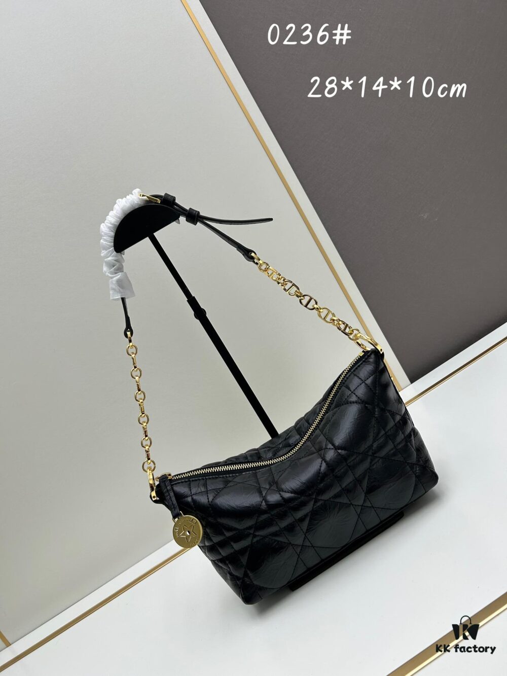 693099e06e68136f4d9aab27 New Diorstar Hobo Chain Bag in Black Pleated Calfskin with Cannage Pattern