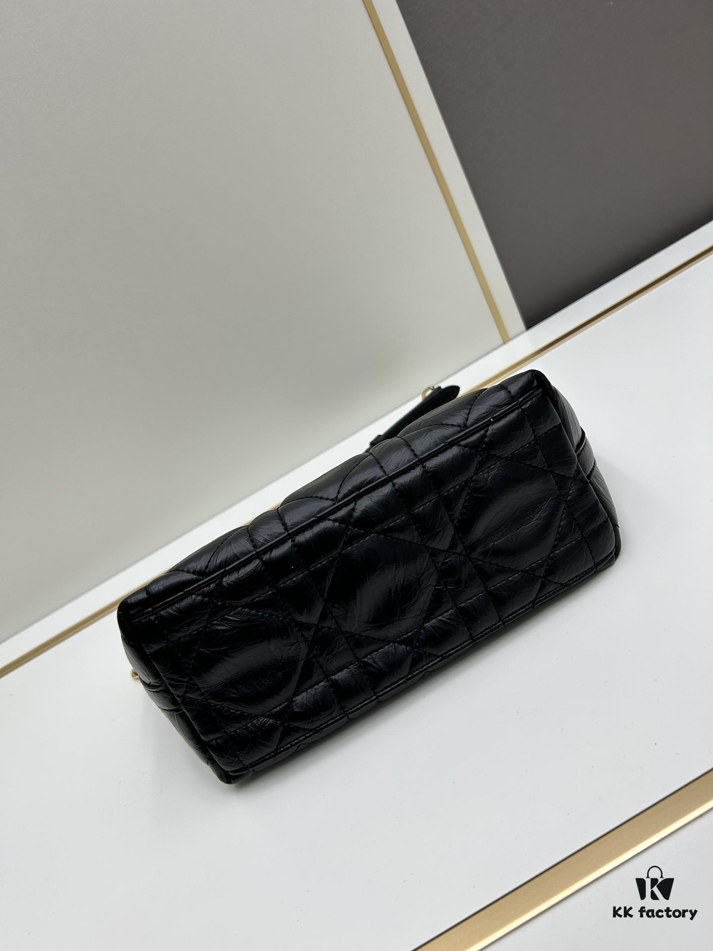 New Diorstar Hobo Chain Bag in Black Pleated Calfskin with Cannage Pattern