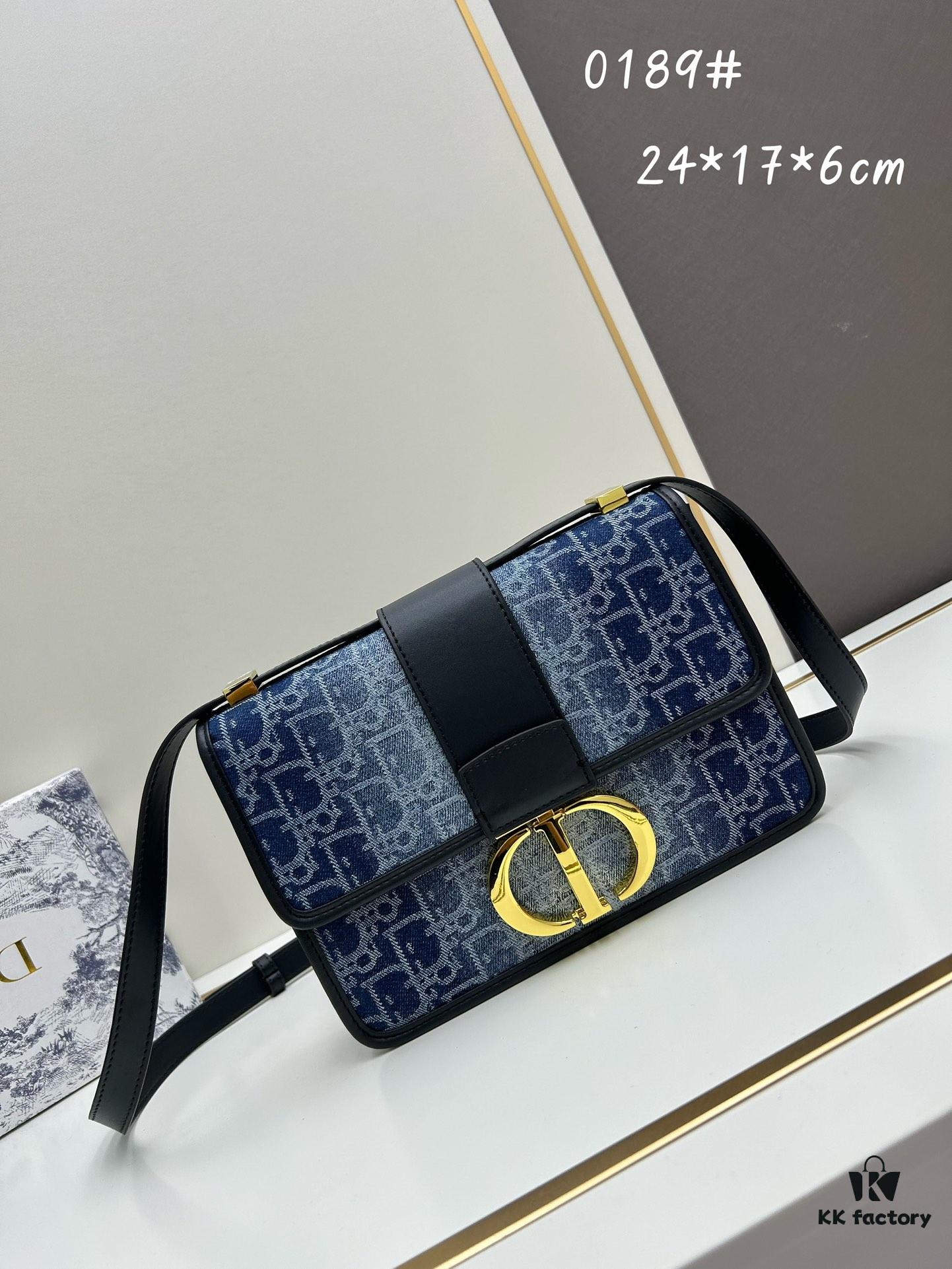 693099f36e68136f4d9aab49 Large 30 Montaigne East-West Handbag in Blue Denim Dior Oblique Jacquard