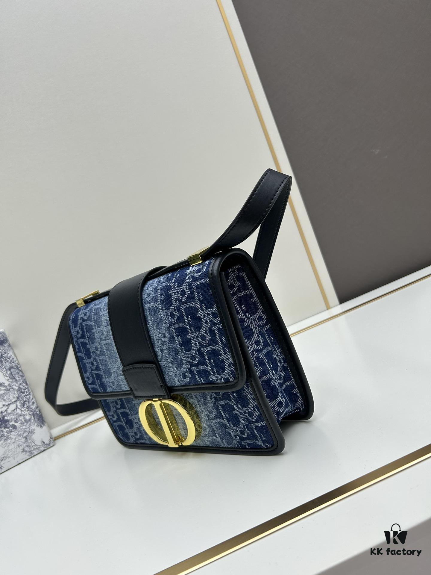 693099f46e68136f4d9aab4a Large 30 Montaigne East-West Handbag in Blue Denim Dior Oblique Jacquard