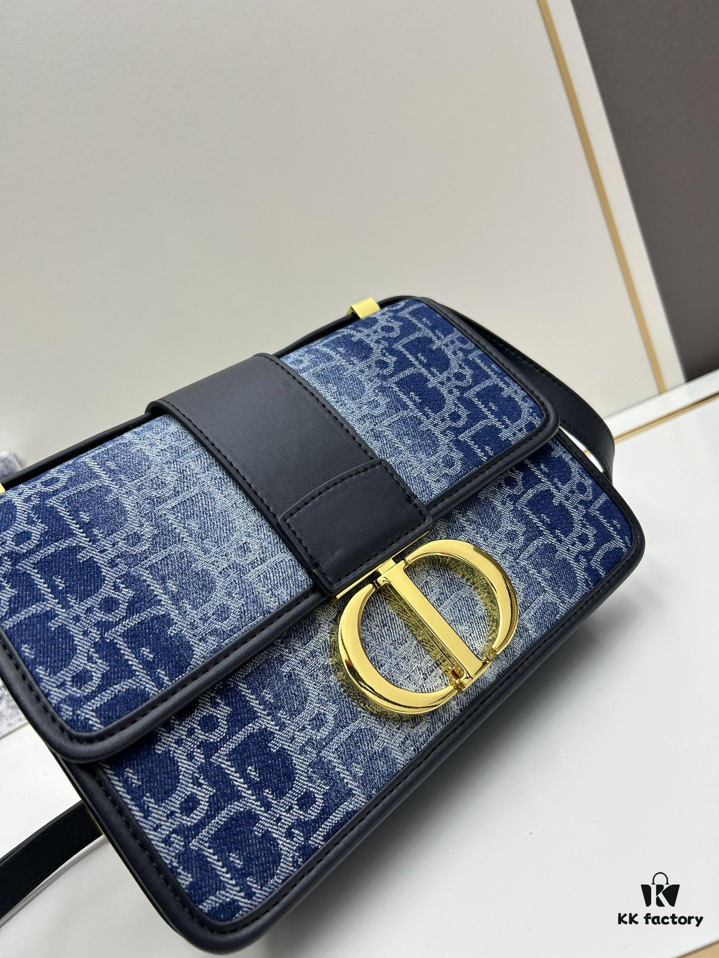 693099f56e68136f4d9aab4f Large 30 Montaigne East-West Handbag in Blue Denim Dior Oblique Jacquard