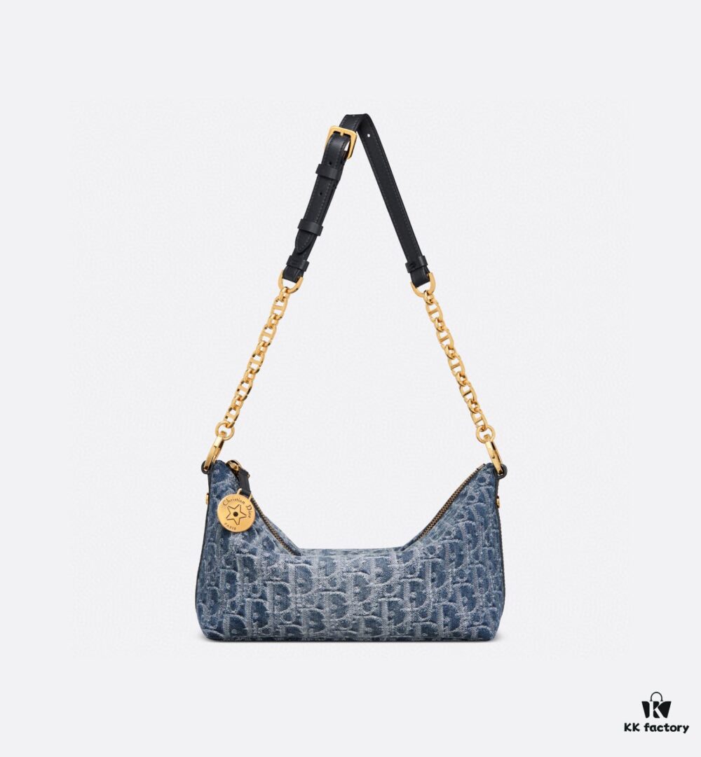 693099f76e68136f4d9aab52 Diorstar Hobo Chain Bag in Blue Denim Dior Oblique Jacquard
