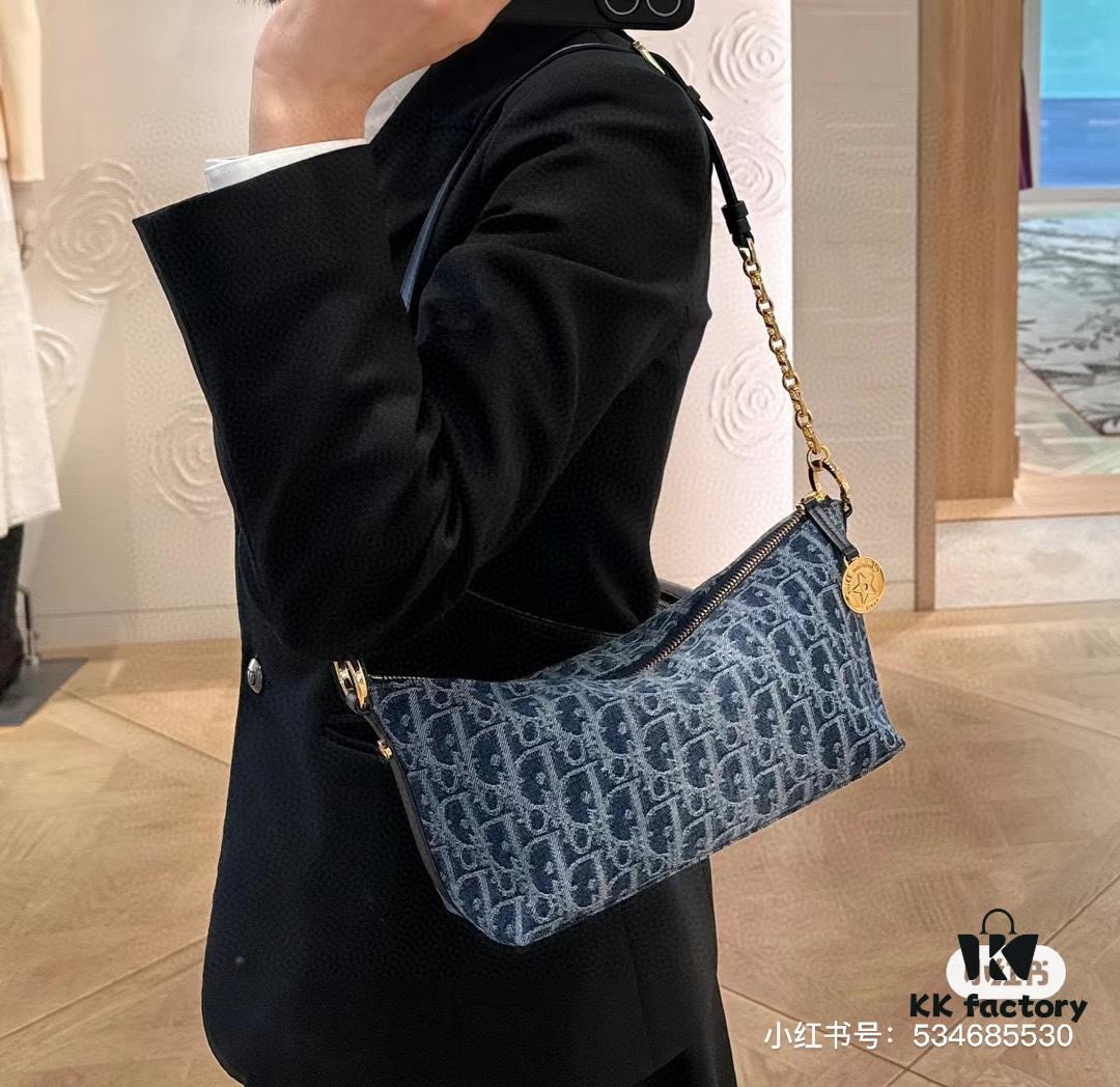 693099f96e68136f4d9aab55 Diorstar Hobo Chain Bag in Blue Denim Dior Oblique Jacquard