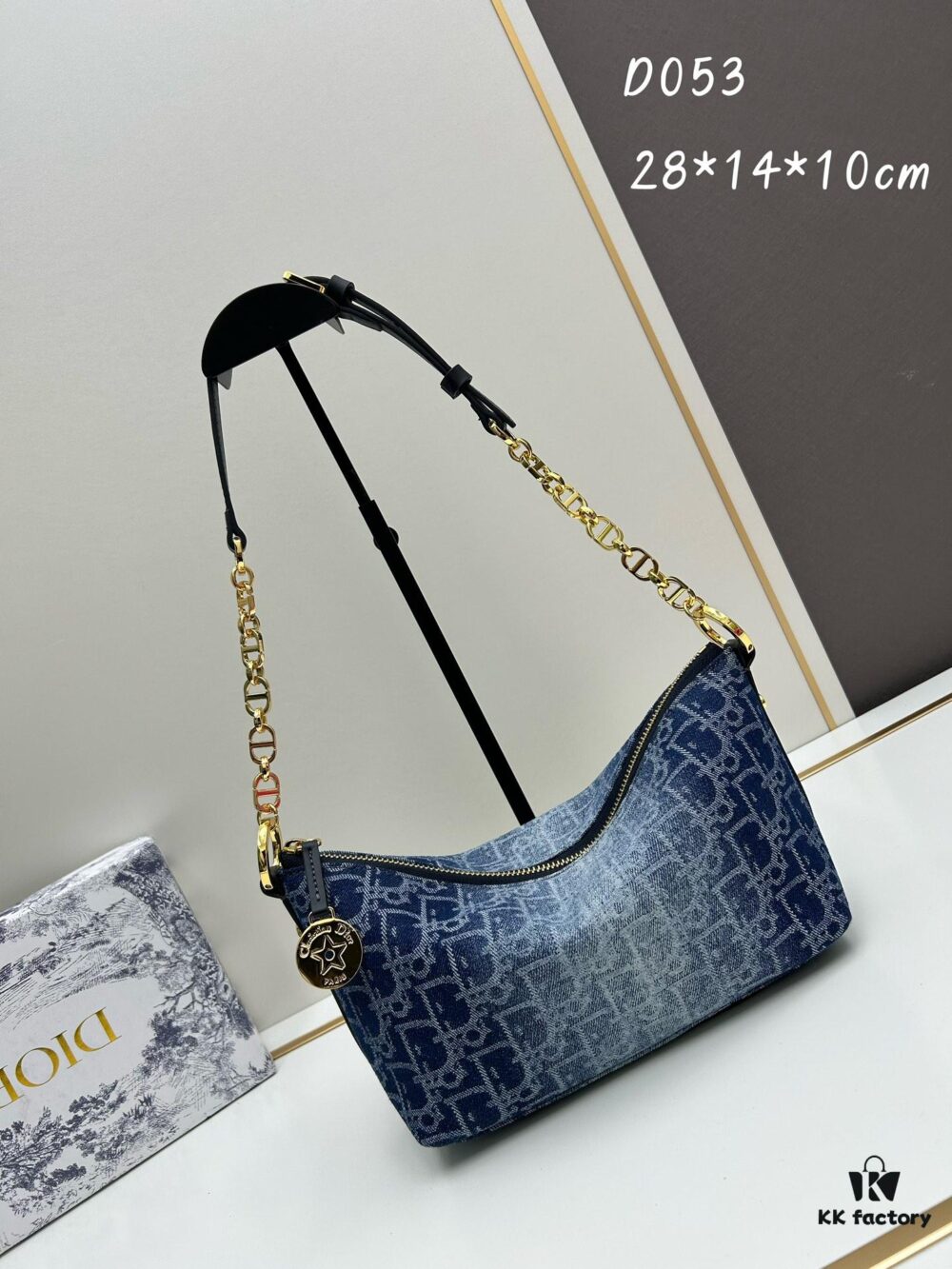 693099fb6e68136f4d9aab5a Diorstar Hobo Chain Bag in Blue Denim Dior Oblique Jacquard