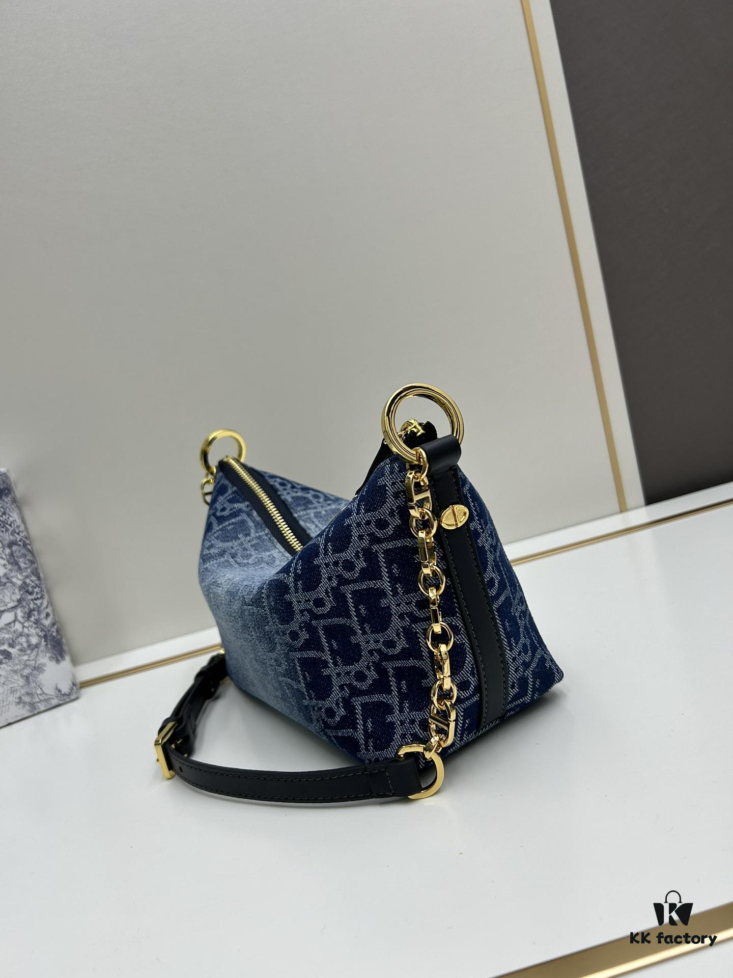 693099fb6e68136f4d9aab5b Diorstar Hobo Chain Bag in Blue Denim Dior Oblique Jacquard