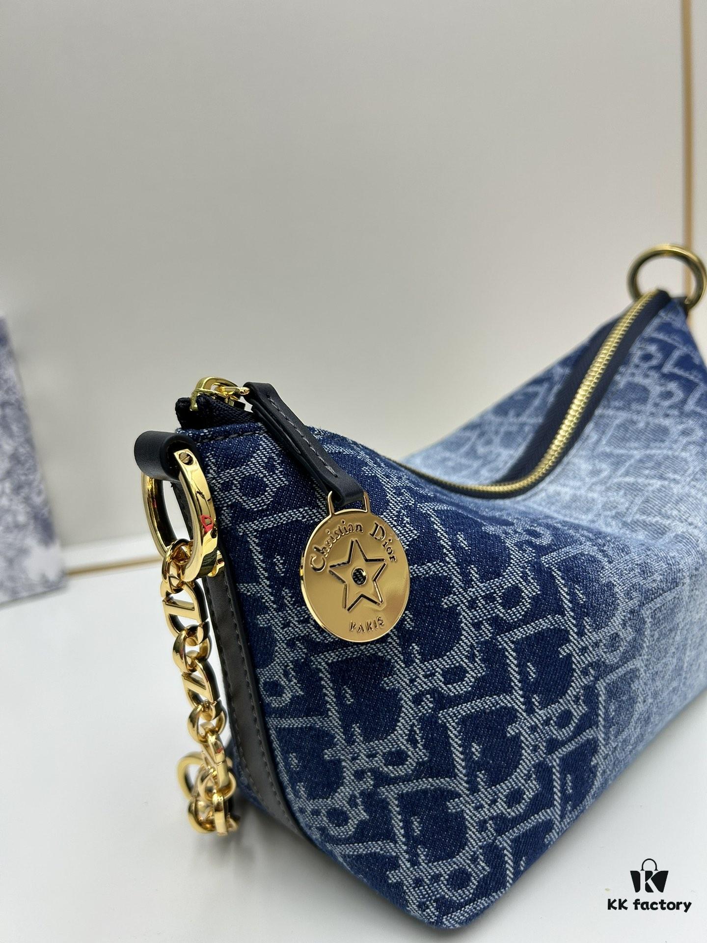 693099fc6e68136f4d9aab5c Diorstar Hobo Chain Bag in Blue Denim Dior Oblique Jacquard