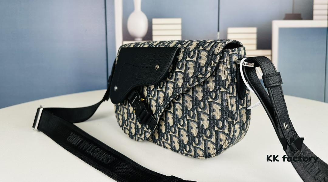 69309a666e68136f4d9aac35 Saddle Messenger Bag with Box (Beige and Black Oblique Print)