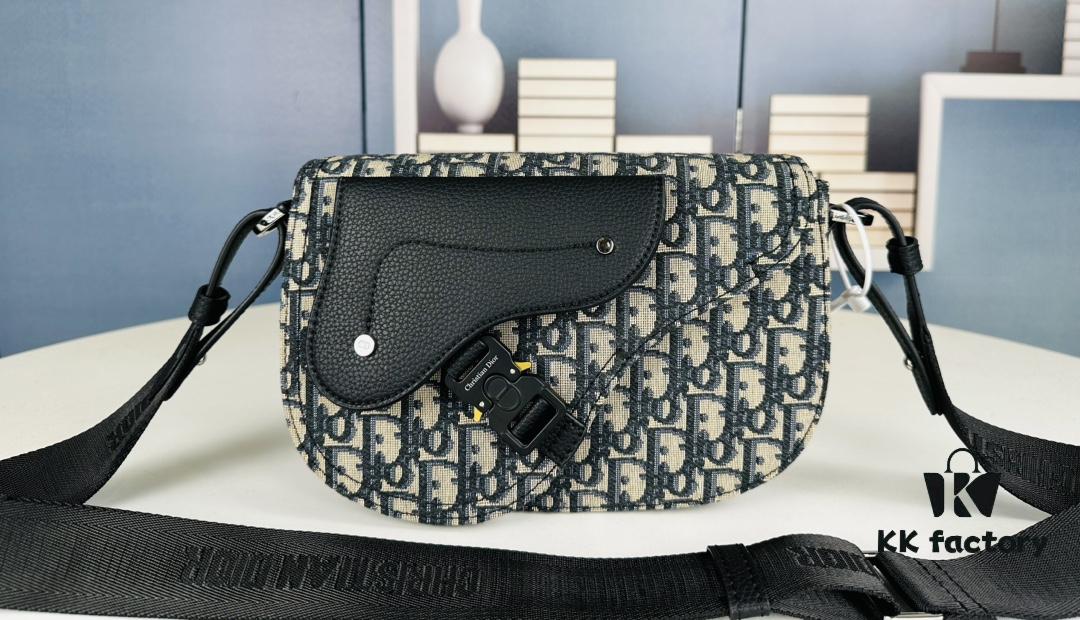 69309a676e68136f4d9aac37 Saddle Messenger Bag with Box (Beige and Black Oblique Print)