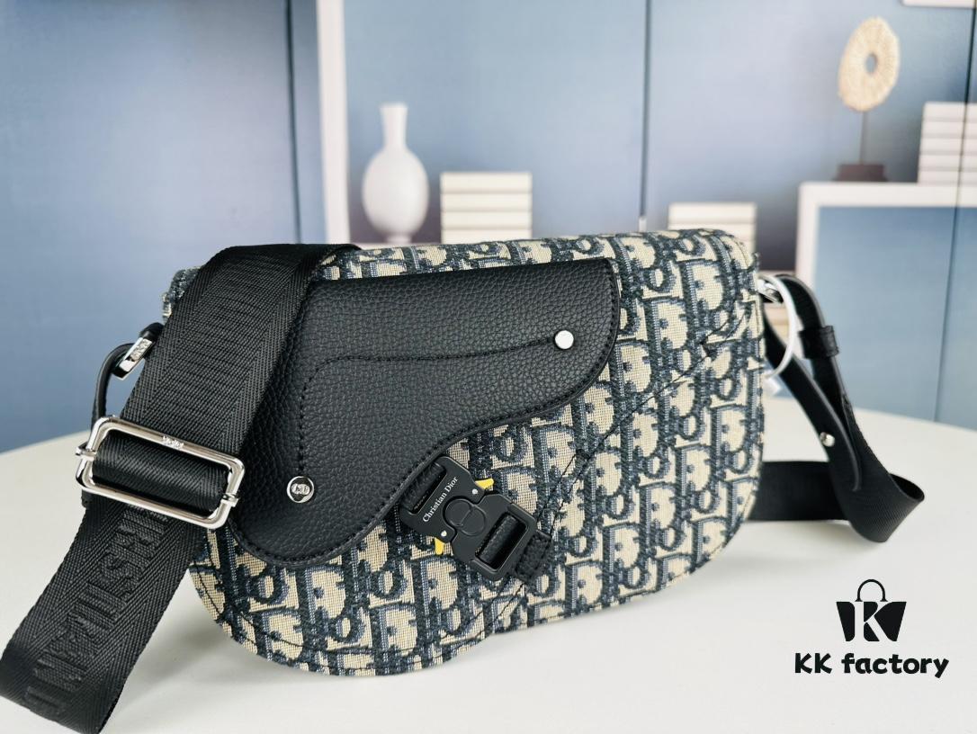 69309a686e68136f4d9aac38 Saddle Messenger Bag with Box (Beige and Black Oblique Print)