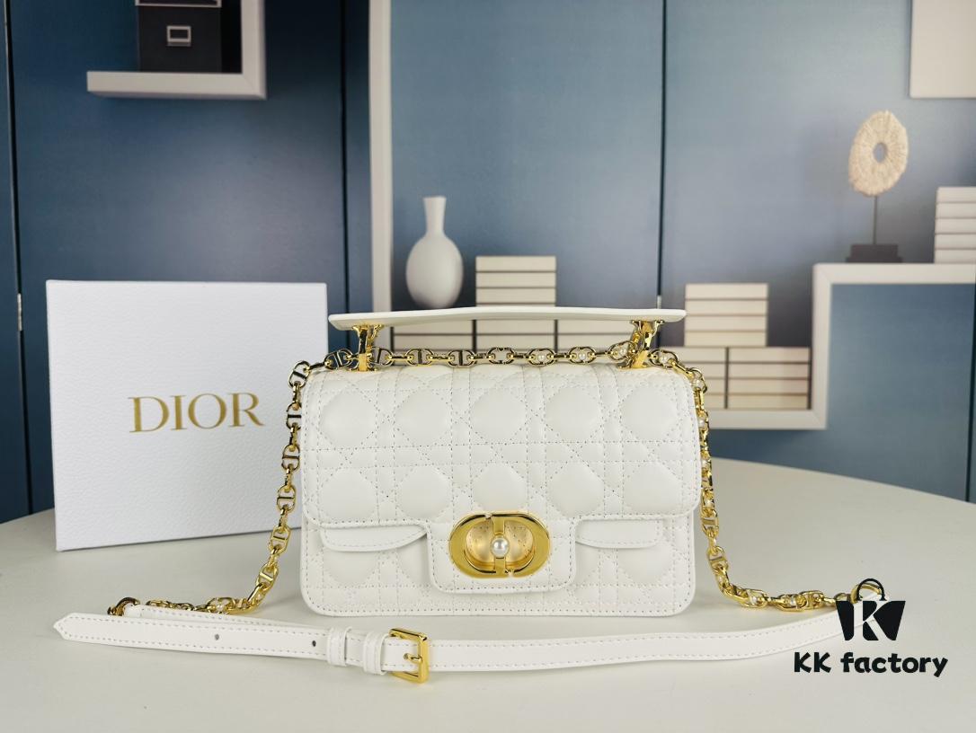 69309a956e68136f4d9aac89 Dior Jolie Handbag in Black Calfskin with Beige Matelassé Stitching and CD Closure – Large Size (with Box)