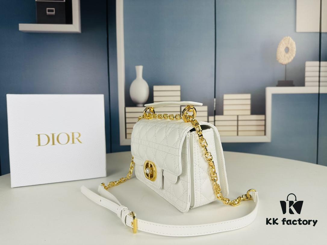 69309a976e68136f4d9aac8c Dior Jolie Handbag in Black Calfskin with Beige Matelassé Stitching and CD Closure – Large Size (with Box)