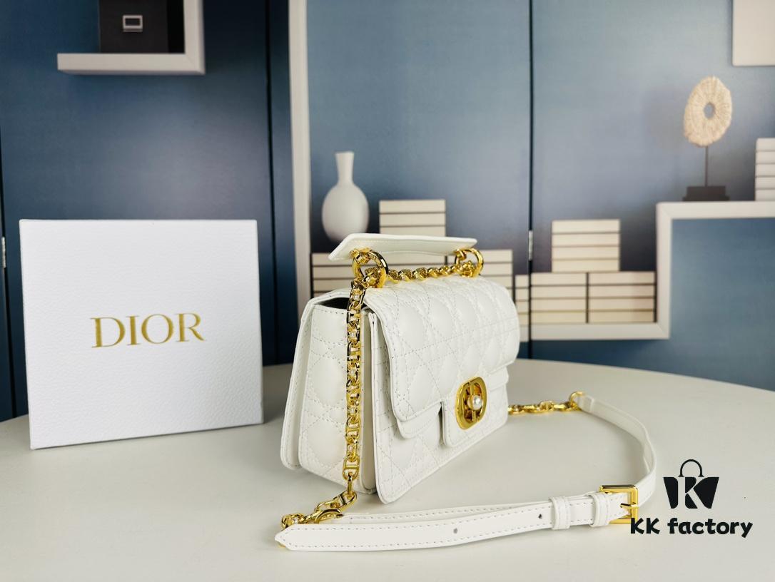 69309a986e68136f4d9aac8d Dior Jolie Handbag in Black Calfskin with Beige Matelassé Stitching and CD Closure – Large Size (with Box)