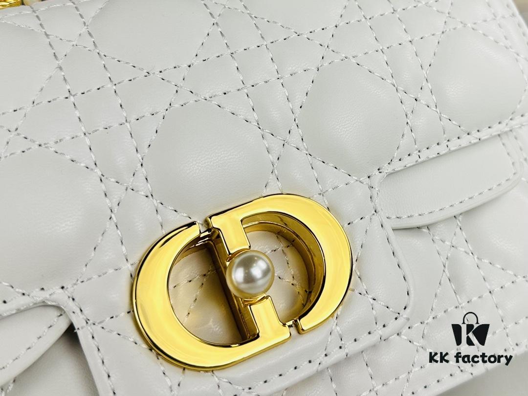 69309a986e68136f4d9aac8e Dior Jolie Handbag in Black Calfskin with Beige Matelassé Stitching and CD Closure – Large Size (with Box)