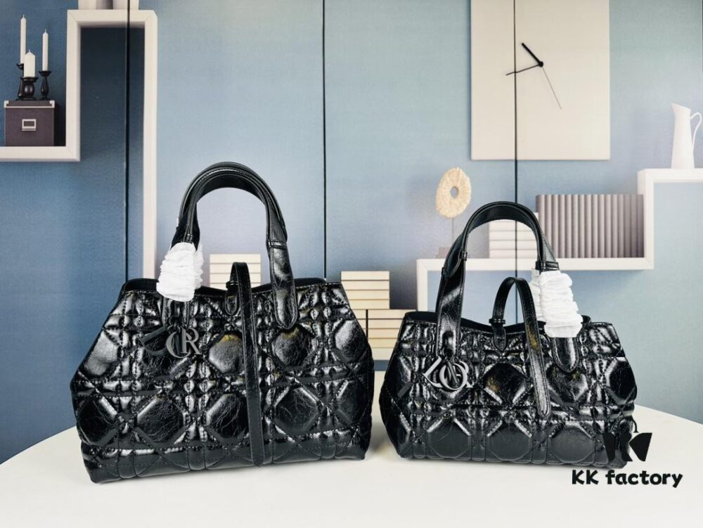 69309af76e68136f4d9aad4c Dior Toujours Small Bag in Black Calfskin with Cannage Stitching