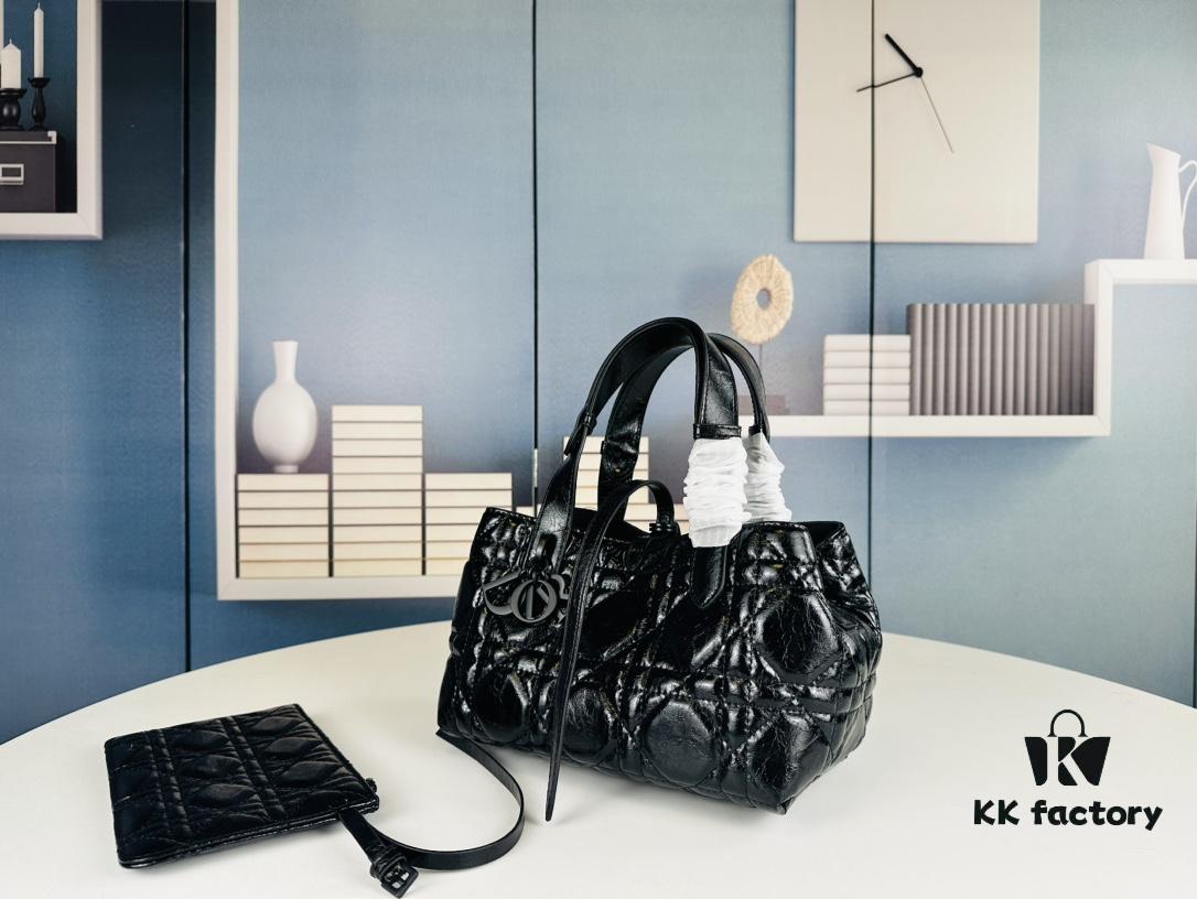 69309af86e68136f4d9aad4e Dior Toujours Small Bag in Black Calfskin with Cannage Stitching