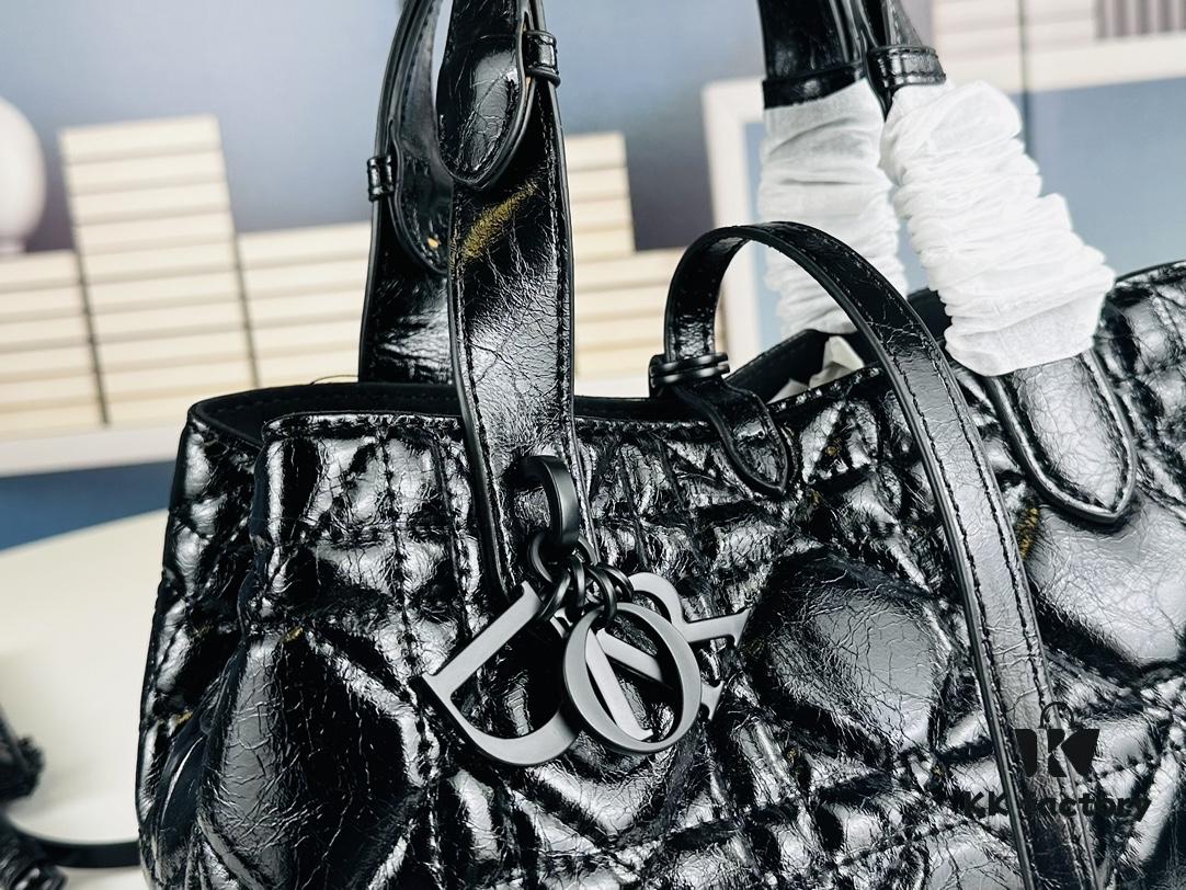 69309afa6e68136f4d9aad51 Dior Toujours Small Bag in Black Calfskin with Cannage Stitching