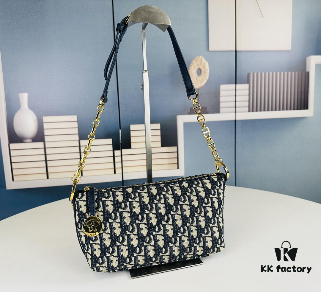 69309b056e68136f4d9aad64 New Diorstar Hobo Chain Bag in Black Crinkled Calfskin with Cannage Stitching