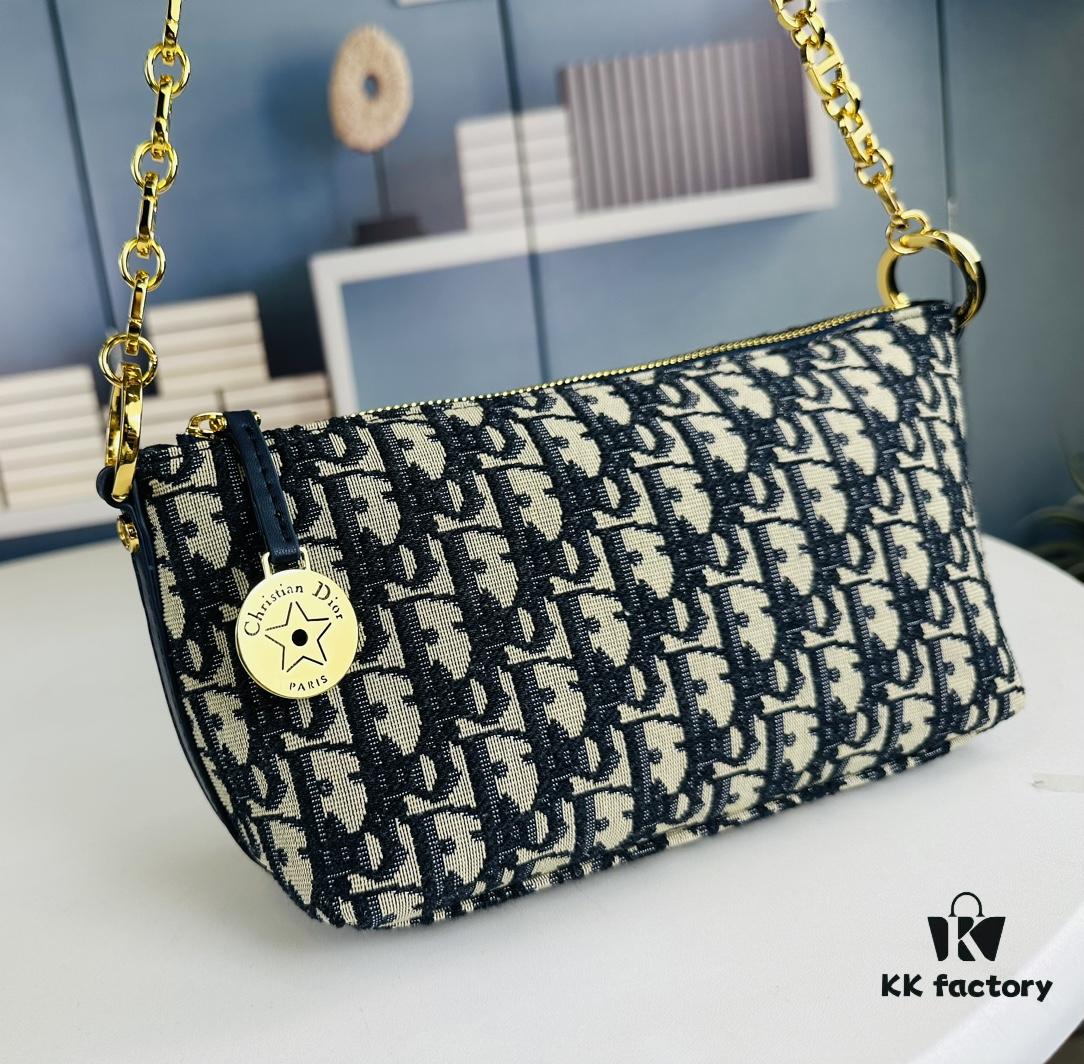 69309b066e68136f4d9aad66 New Diorstar Hobo Chain Bag in Black Crinkled Calfskin with Cannage Stitching