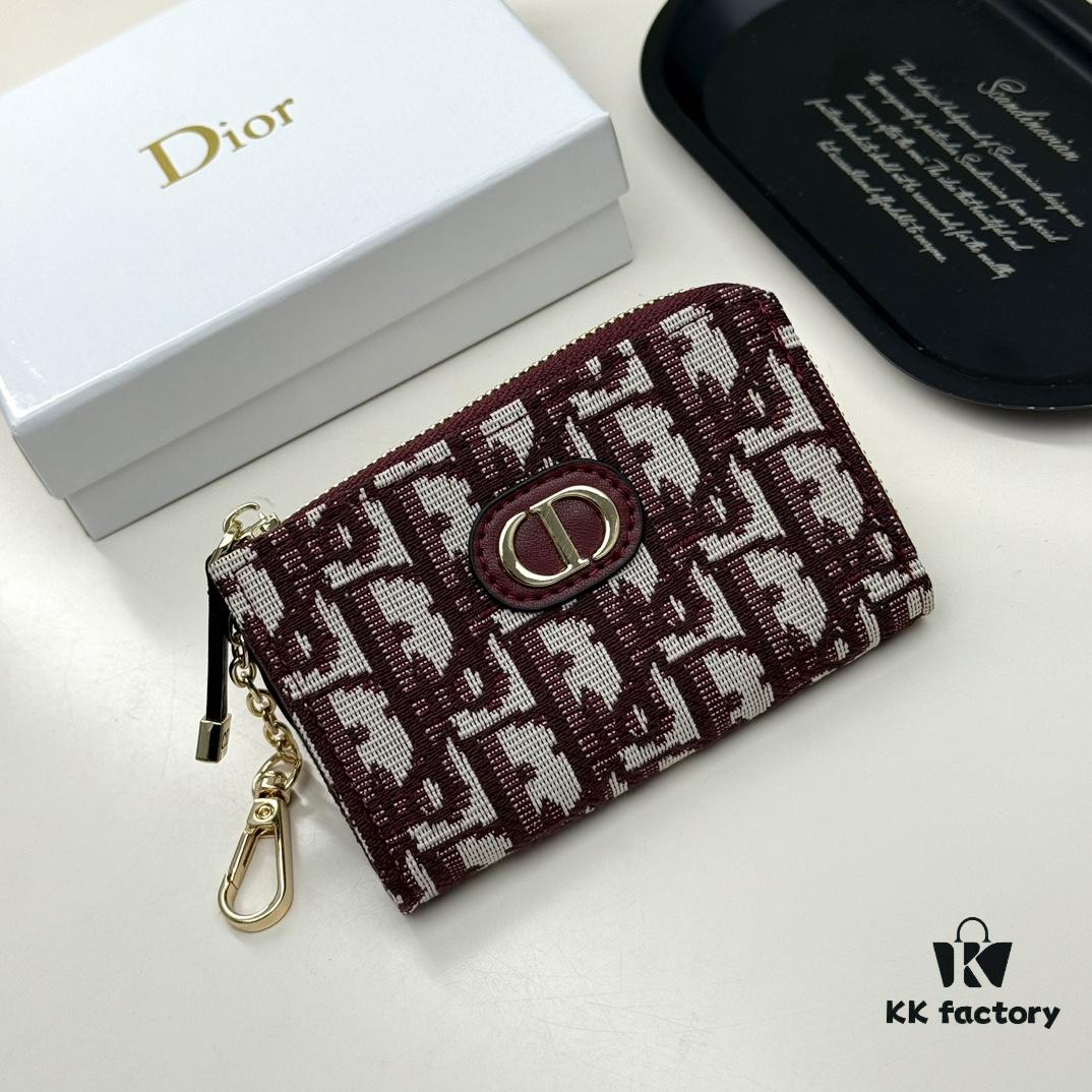 69309cb46e68136f4d9ab0b6 Dior 4779 Black and Burgundy Oblique Jacquard Canvas Wallet with Blue Calfskin Details