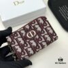 69309cb56e68136f4d9ab0b8 Dior 4779 Black and Burgundy Oblique Jacquard Canvas Wallet with Blue Calfskin Details