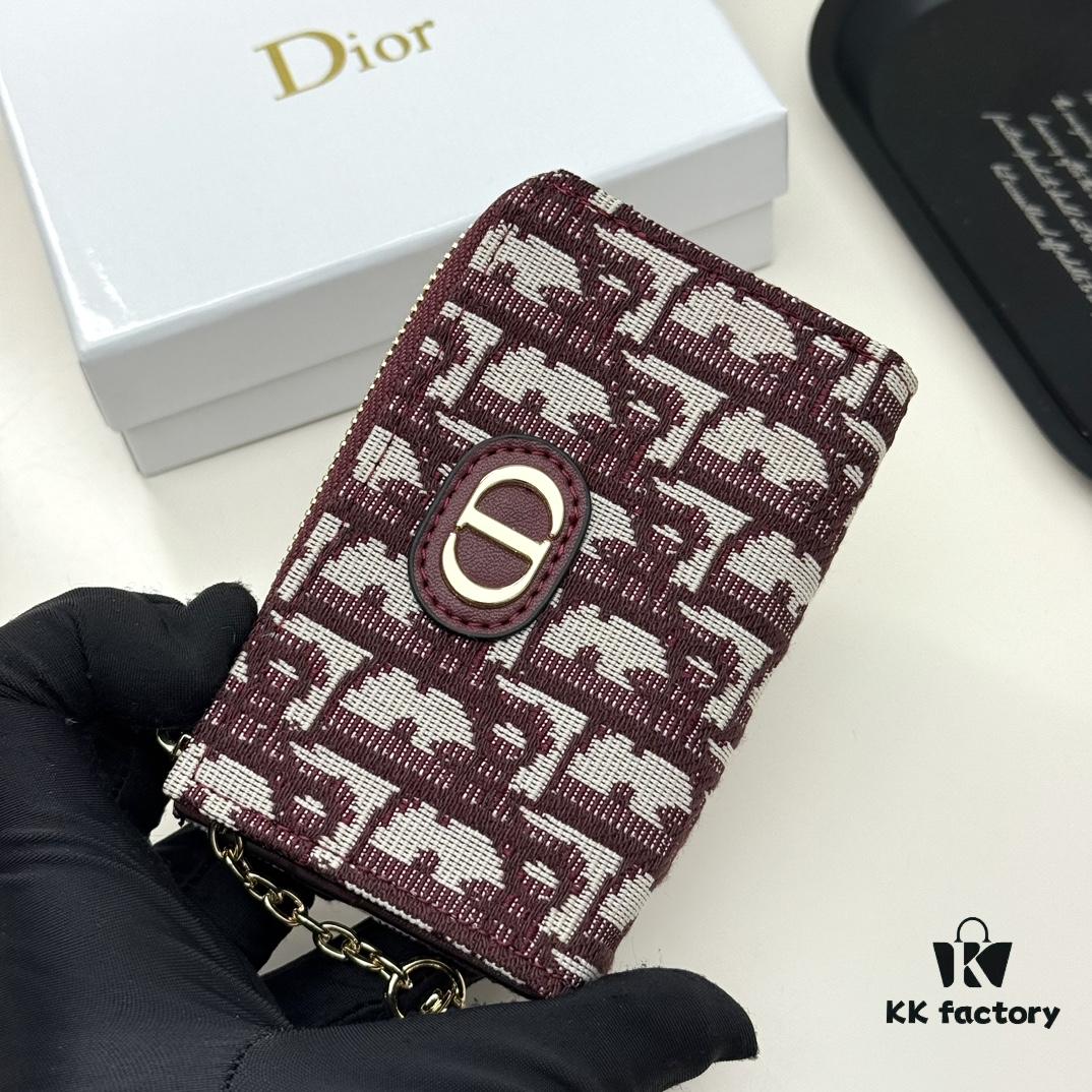 69309cb56e68136f4d9ab0b9 Dior 4779 Black and Burgundy Oblique Jacquard Canvas Wallet with Blue Calfskin Details