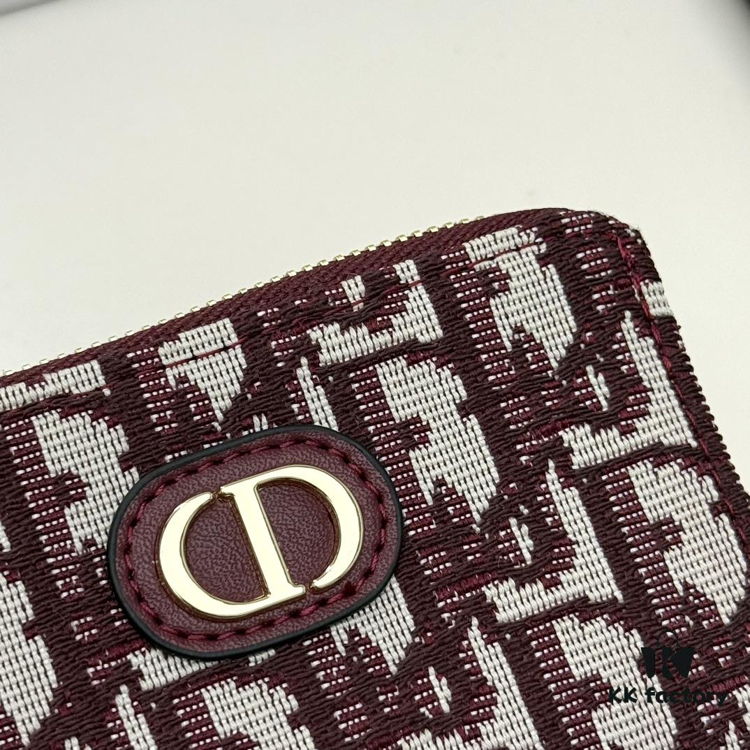 69309cb86e68136f4d9ab0bc Dior 4779 Black and Burgundy Oblique Jacquard Canvas Wallet with Blue Calfskin Details