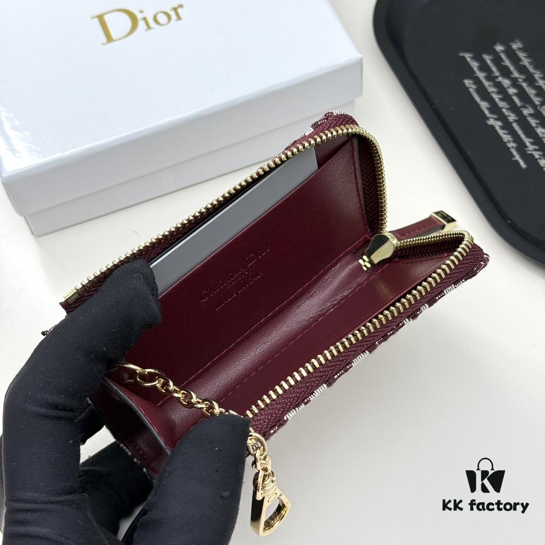 69309cb86e68136f4d9ab0bd Dior 4779 Black and Burgundy Oblique Jacquard Canvas Wallet with Blue Calfskin Details