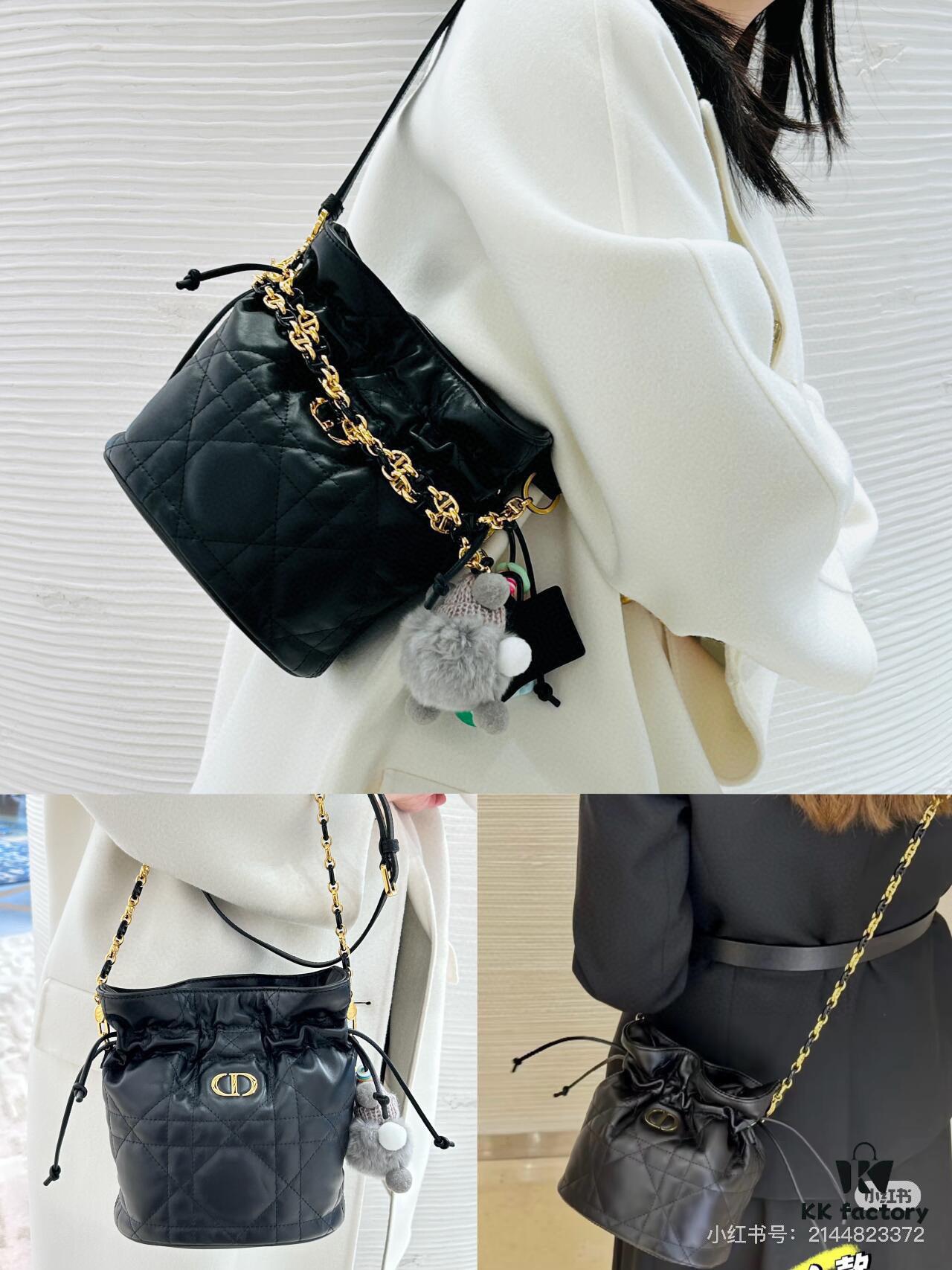 69309ce06e68136f4d9ab105 Dior Jolie Bucket Bag in Black Calfskin with Cannage Stitching, 2025 New Arrival