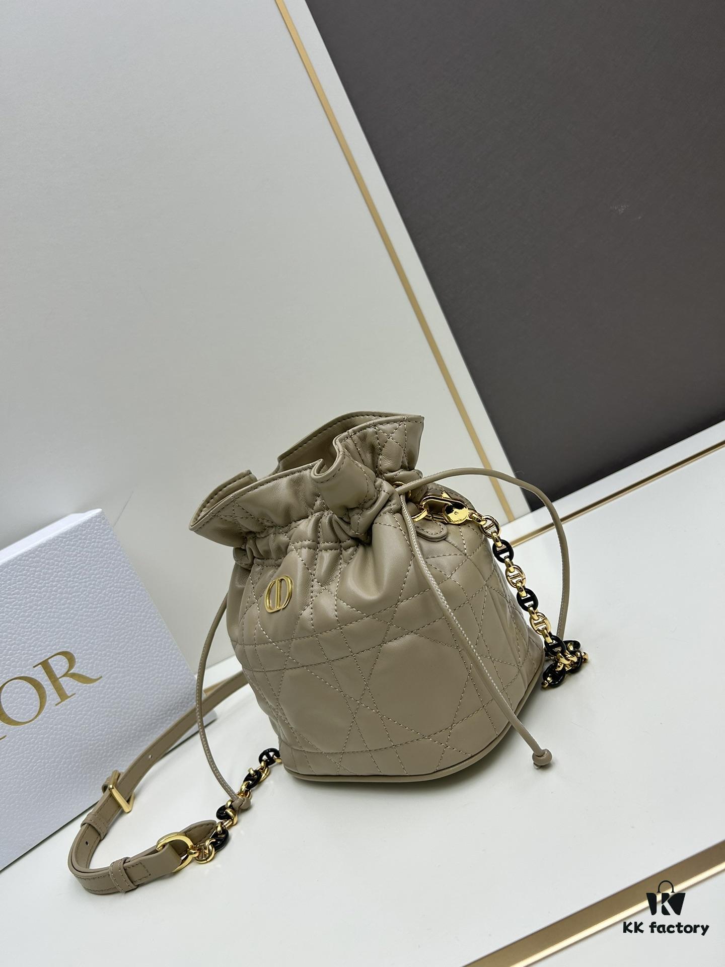 69309ced6e68136f4d9ab11d Dior Jolie Bucket Bag in Black Calfskin with Cannage Stitching, 2025 New Arrival