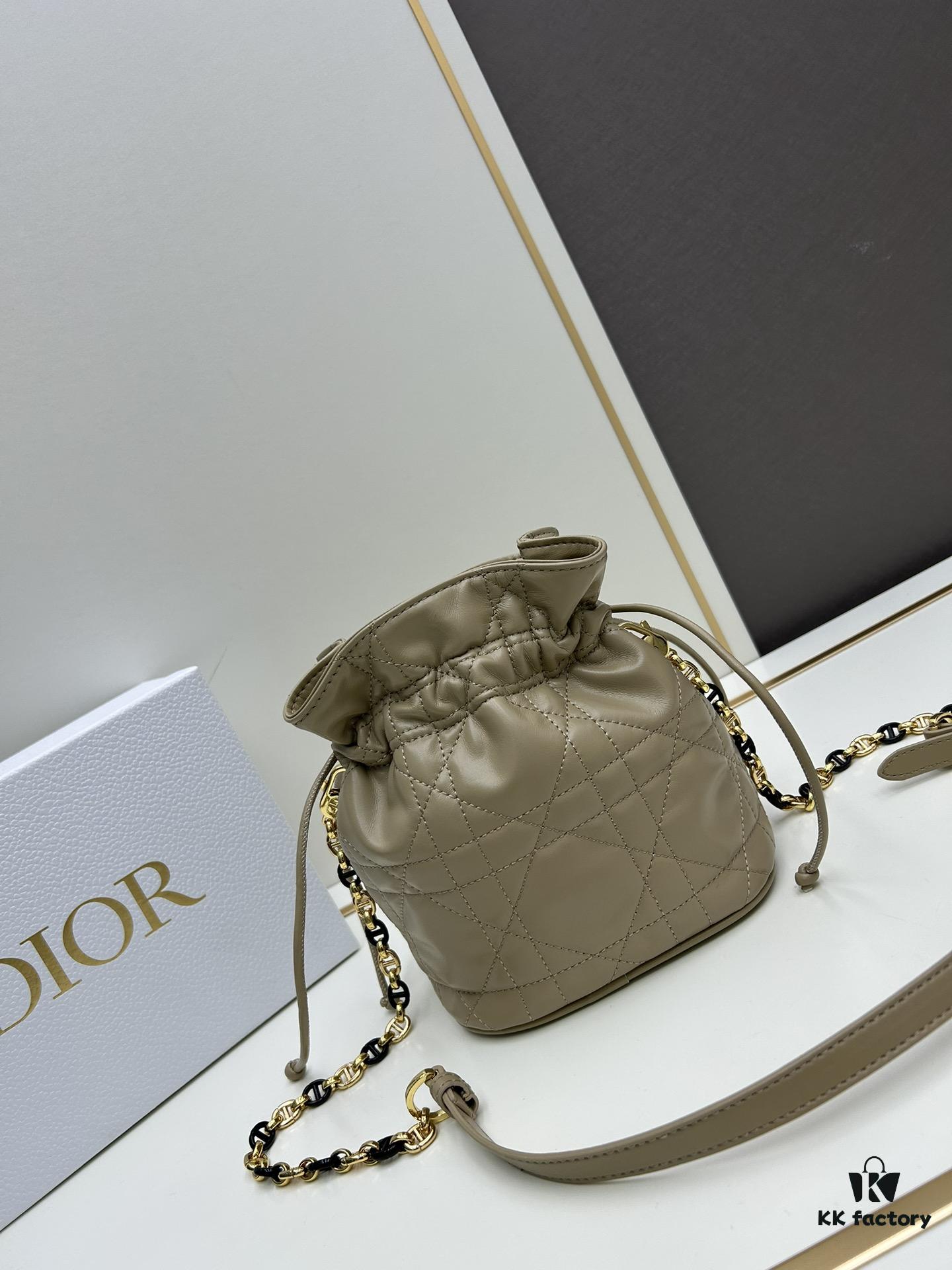 69309cee6e68136f4d9ab11f Dior Jolie Bucket Bag in Black Calfskin with Cannage Stitching, 2025 New Arrival