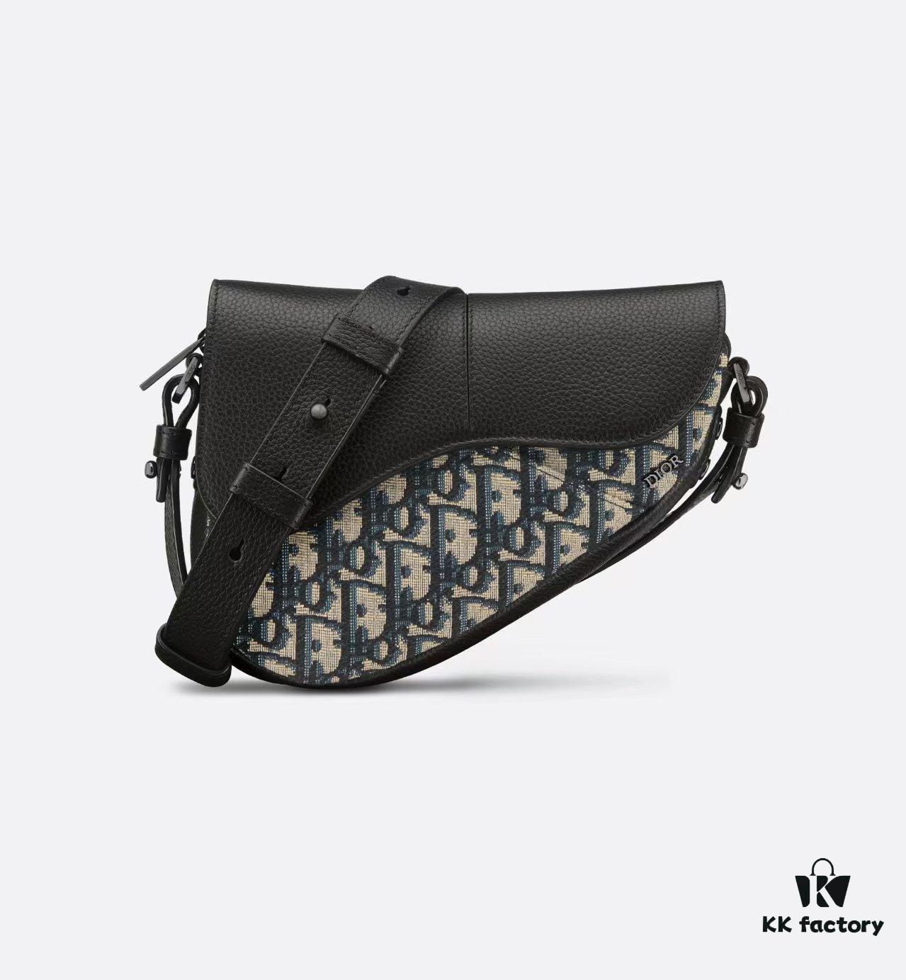 69309d056e68136f4d9ab145 This saddle bag reinterprets the classic design with a modern structure. Crafted from beige and black Oblique printed fabric, it features a signature black grained cowhide magnetic flap and a concealed zip closure. The interior includes a large compartment and slip pockets for daily essentials. The mini style comes with an adjustable, detachable leather shoulder strap, allowing for handheld, shoulder, or crossbody wear.