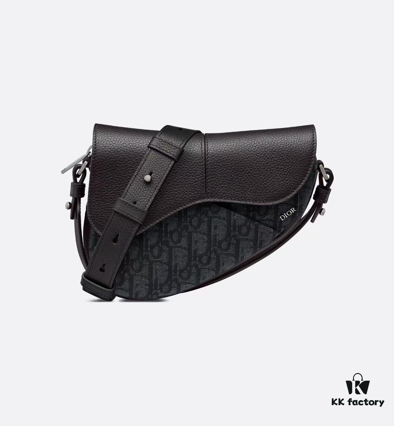 69309d056e68136f4d9ab147 This saddle bag reinterprets the classic design with a modern structure. Crafted from beige and black Oblique printed fabric, it features a signature black grained cowhide magnetic flap and a concealed zip closure. The interior includes a large compartment and slip pockets for daily essentials. The mini style comes with an adjustable, detachable leather shoulder strap, allowing for handheld, shoulder, or crossbody wear.