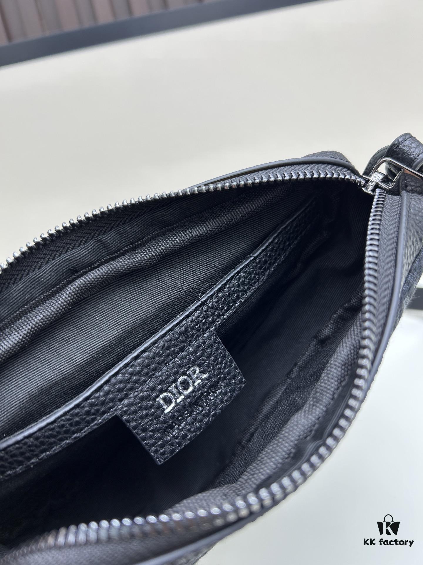 69309d246e68136f4d9ab176 This saddle bag reinterprets the classic design with a modern structure. Crafted from beige and black Oblique printed fabric, it features a signature black grained calfskin magnetic flap and a concealed zip closure. The interior includes a large compartment and slip pockets for organizing daily essentials. This mini style comes with an adjustable and detachable leather shoulder strap, allowing for versatile wear as a handheld, shoulder, or crossbody bag.